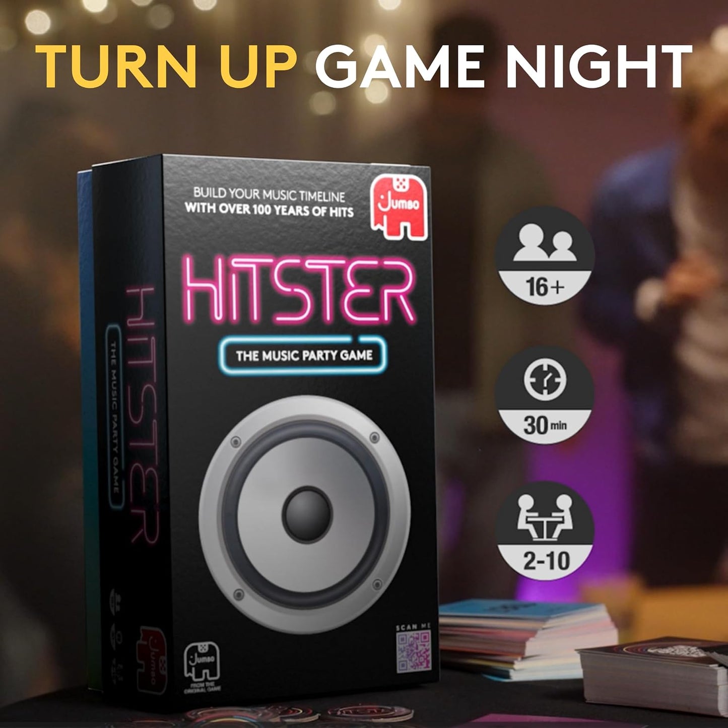 HotJumbo Hitster - The Music Fun Party Quiz Card Game, 2-10 Players - 300 Plus Iconic Music Hits - Great for Adult and Family Game Night