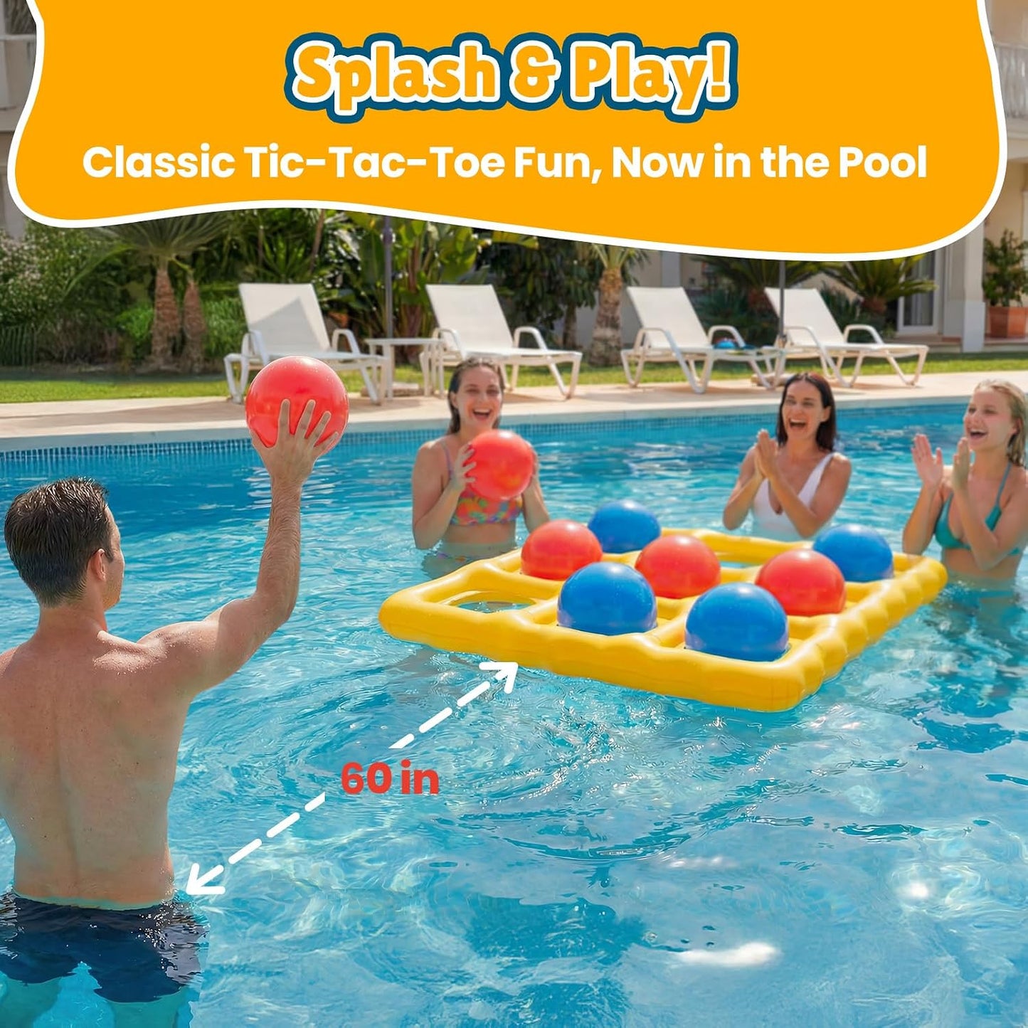 Hot Pool Toys Inflatable Tic-Tac-Toe Game Giant Outdoor Floating Game with 10 Balls Swimming Pool Games for Kids Adults Family 2-10 Players Yard Pool Beach Lawn Camping