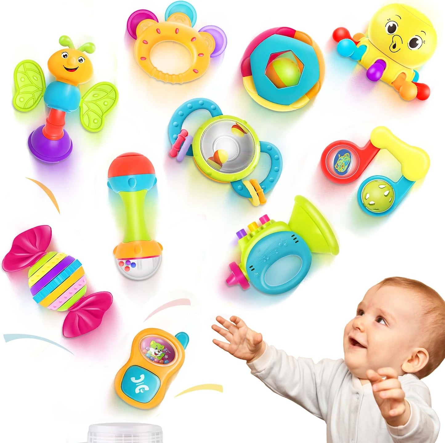 Hot iPlay, iLearn 10pcs Baby Rattles Toys Set, Infant Grab Shake Rattle, Easy Hold Sensory Teether, Babies Development Learning Music Toy, Newborn Shower Birthday Gift 1 2 3 4 5 6 7 9 10 12 Month Boy Girl