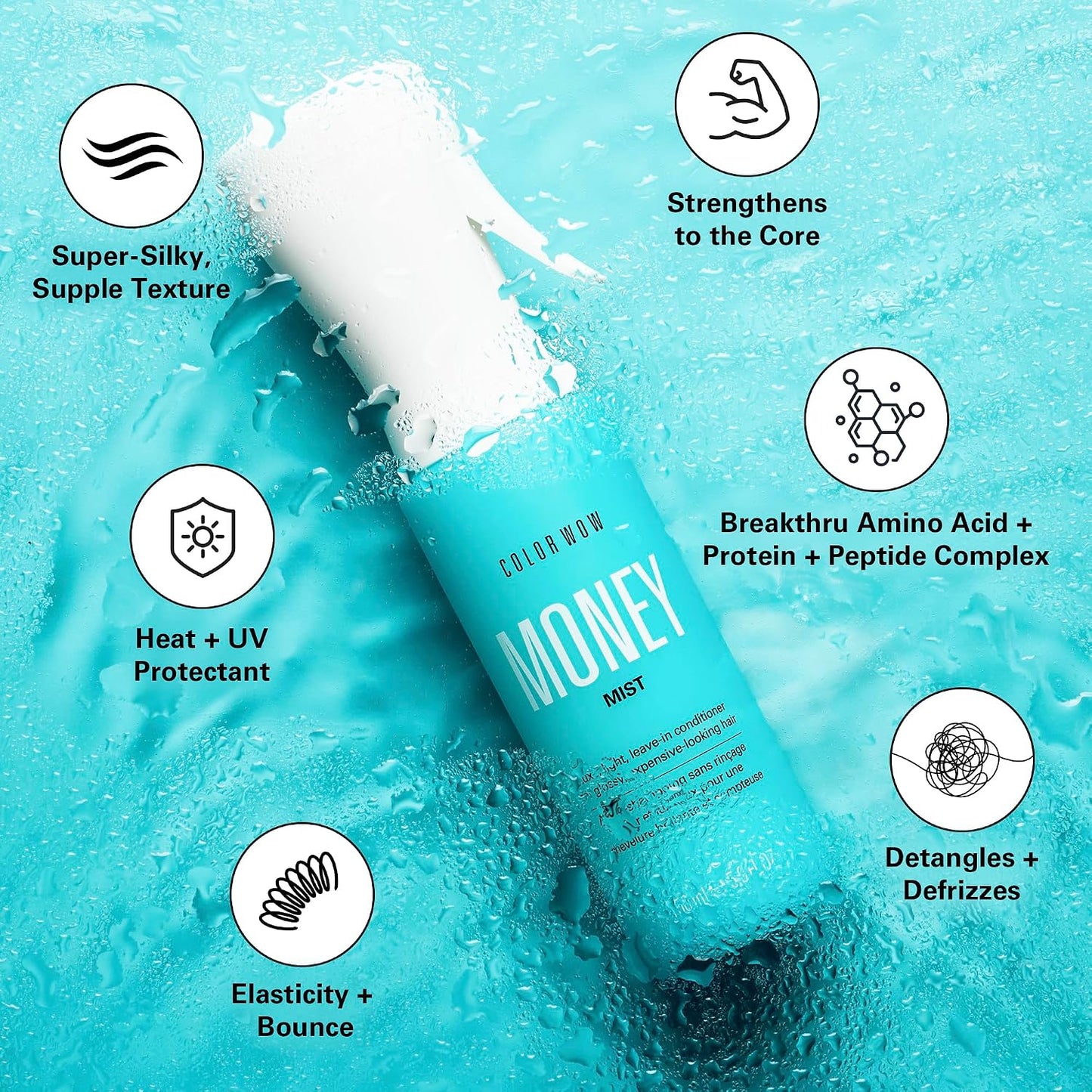 HotCOLOR WOW Money Mist, Leave-In Conditioning Treatment for Expensive-Looking, Glossy Hair, Moisturizes, Defrizzes and Detangles