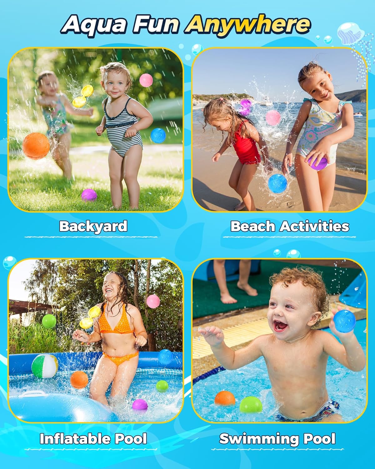 HotReusable Water Balloons 12PCS - Summer Water Toys for Pool Beach & Outdoor, Self-Sealing Refillable Water Bombs for Kids Ages 3-14, Magnetic Splash Balls for Kids Fun Games & Activities