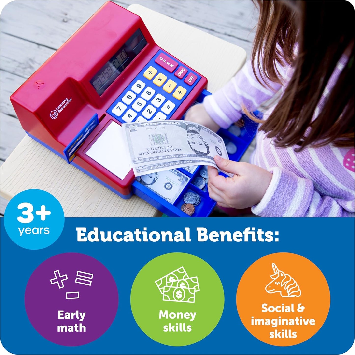 Hot Learning Resources Pretend & Play Calculator Register Toy - Kids Play Set & Credit Card Toy, Register for Kids, Pretend Grocery Store Shopping Playset for Toddlers, Teaching Math Set
