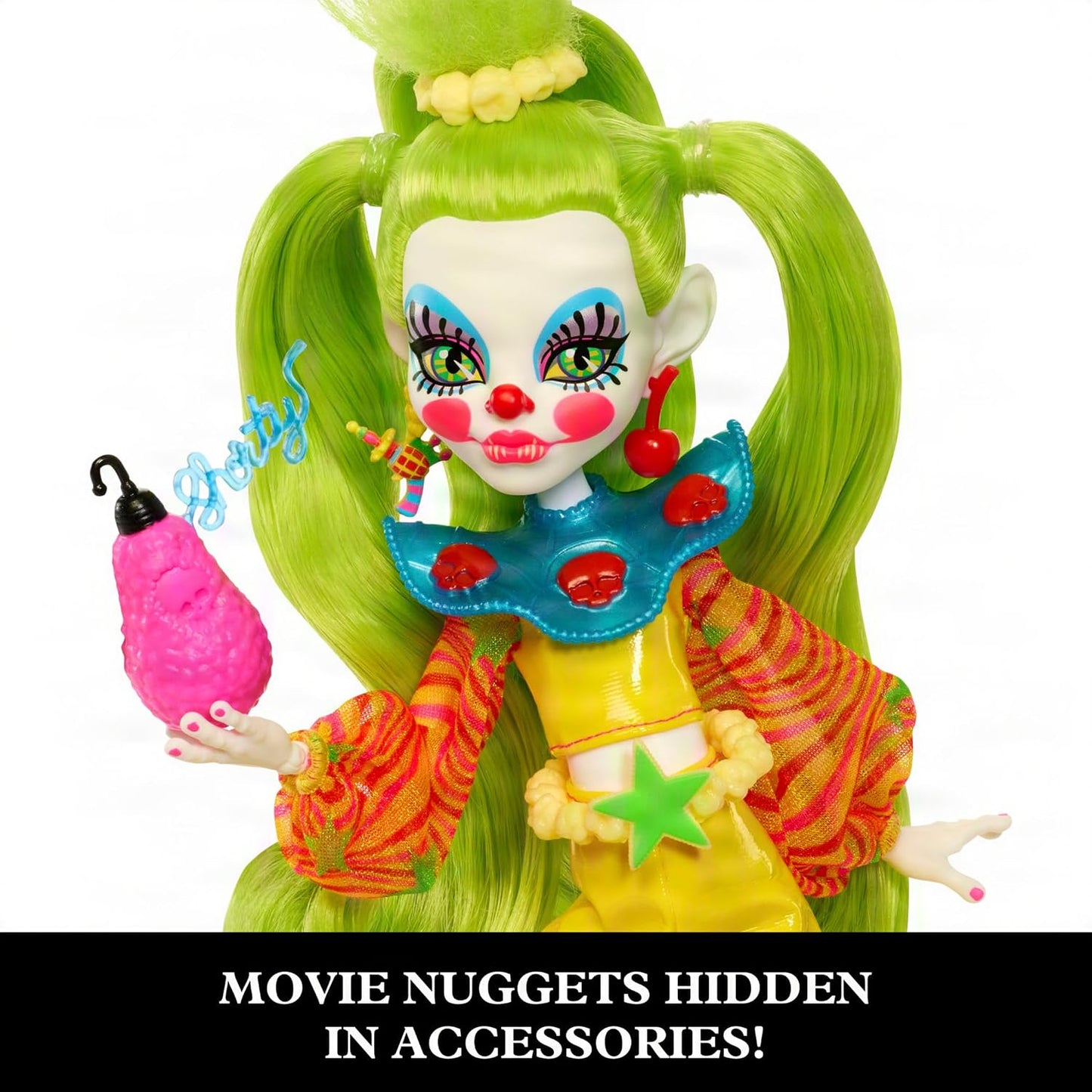 Hot Monster High Skullector Shorty Doll, Killer Klowns from Outer Space Collectible with Green Hair, Yellow Clown Clothes, Balloon Shoes and Doll Stand (Amazon Exclusive)