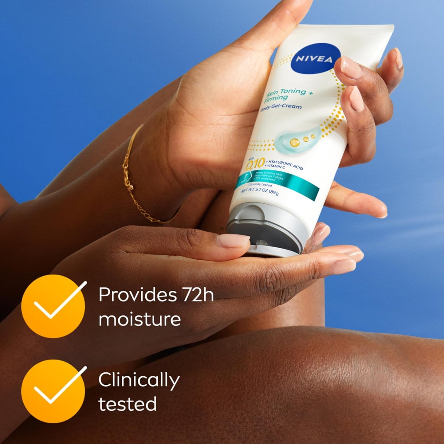 HotNIVEA Skin Firming & Toning Body Gel Cream with Q10, Hyaluronic Acid and Vitamin C, Clinically Tested Skin Firming & Toning Cream, 72-Hour Moisture, 6.7 Oz Tube