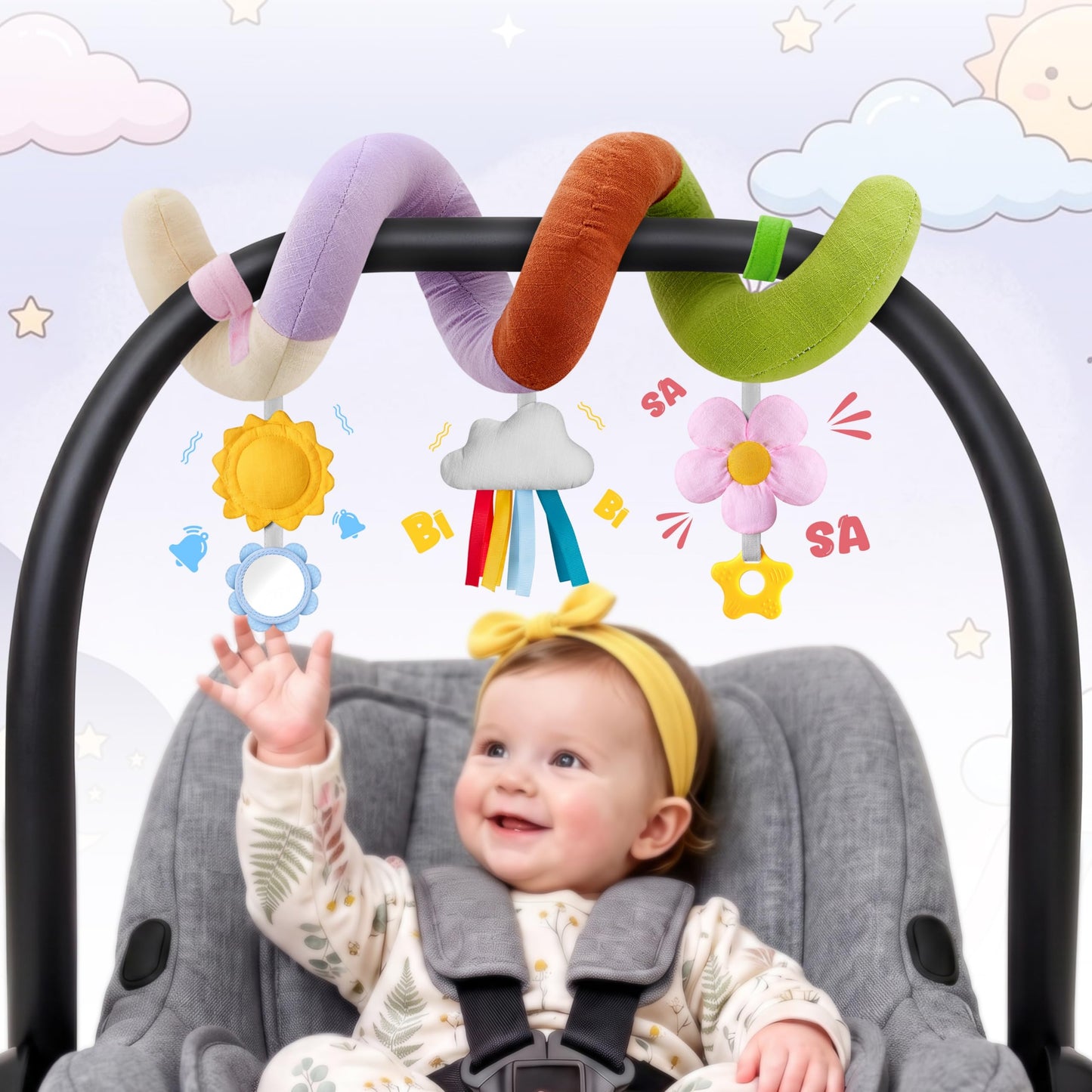 HotSpiral Car Seat Baby Toys 0-6 Months, Infant Carseat High Contrast Sensory Toys Hanging Stroller Accessories, Newborn Shower Gifts for Baby Boys Essentials Stuff, Cute Black and White Cow