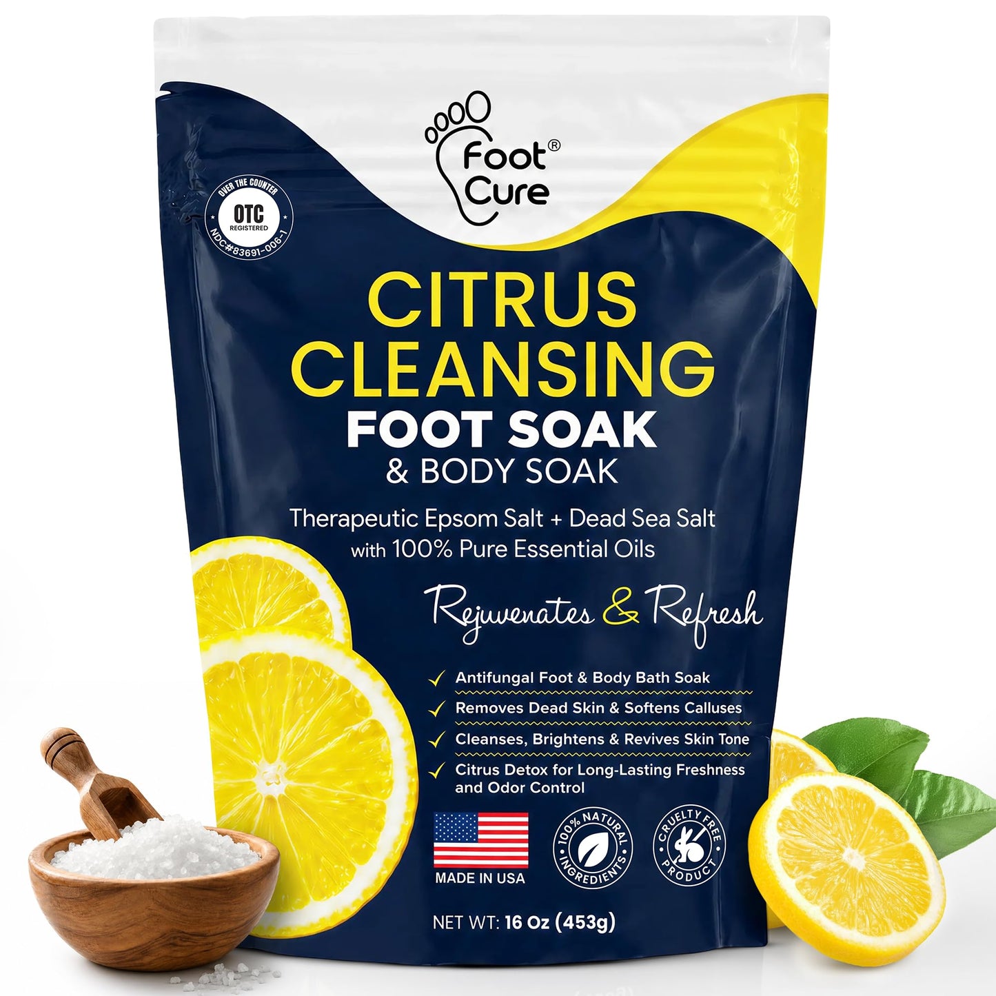HotTea Tree Oil Foot Soak with Epsom Salt - For Toenail Repair, Athletes Foot, Softens Calluses, Soothes Sore & Tired Feet, Nail Discoloration, odor Scent, Spa Pedicure Care - Made in USA 16 oz