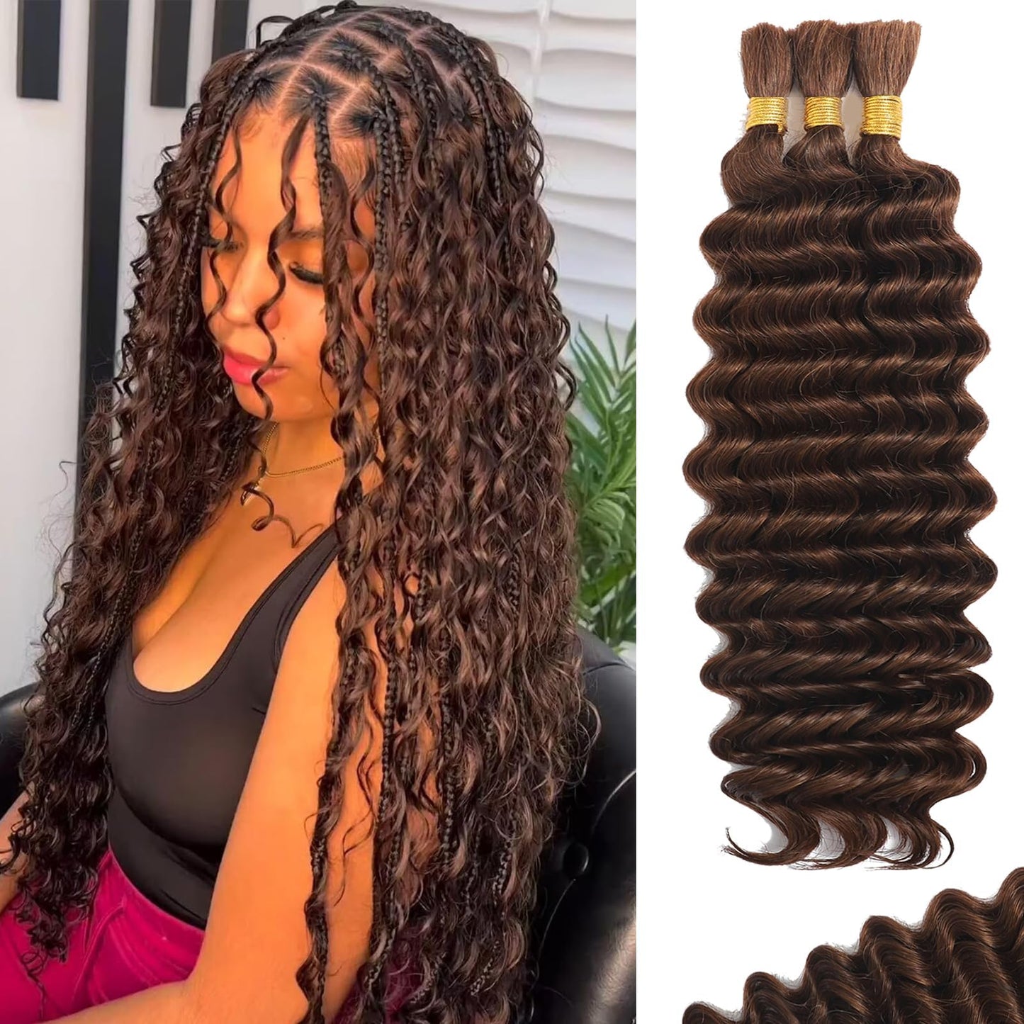 HotMOTFIN Human Braiding Hair for Boho Braids 20 Inch Curly Wave Bulk Bundles | 110g Boho Hair for Braiding, 12A 100% Virgin, Long-lasting, Tangle Free, Deep Wave, Knotless Bohemian Braid, Natural Color