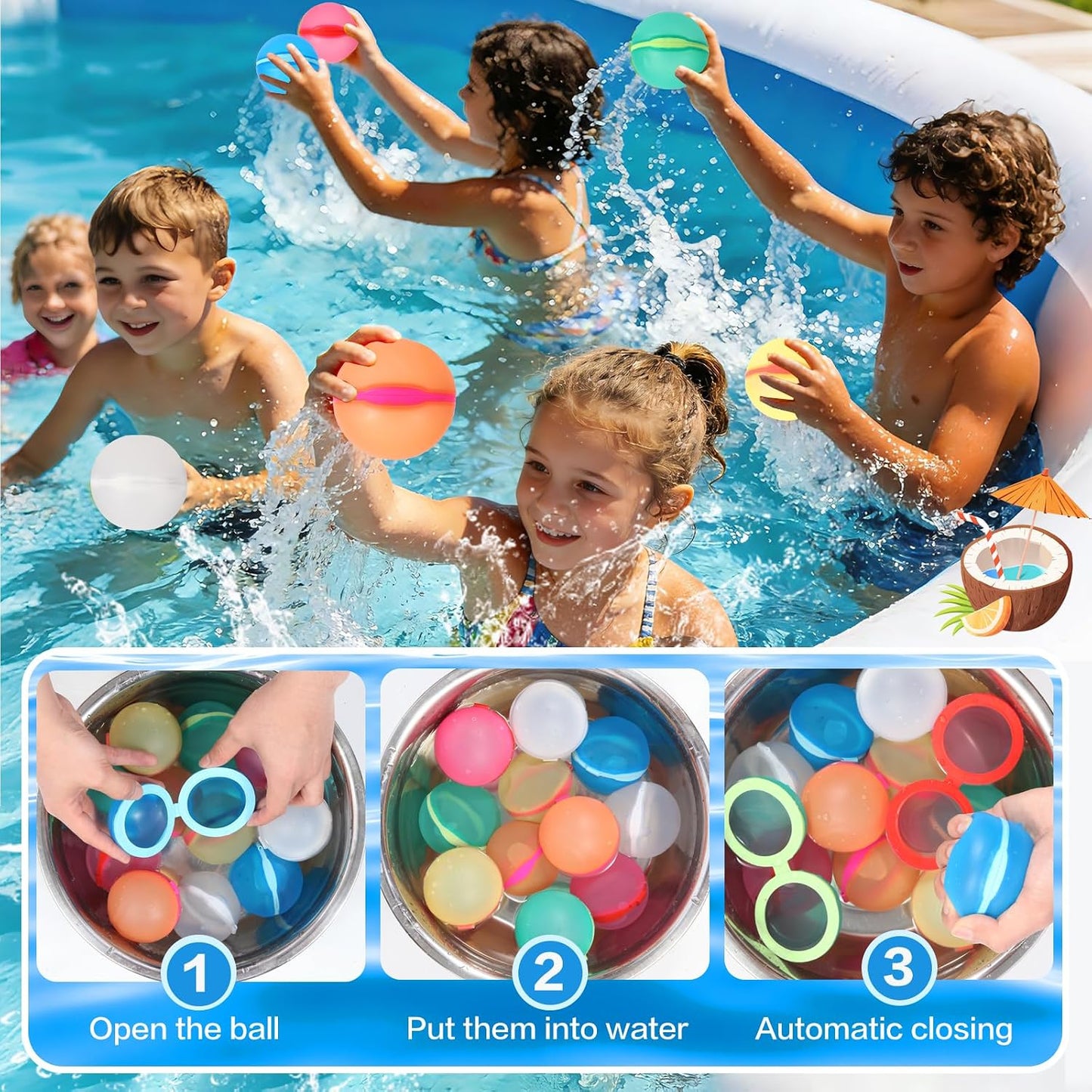 Hot Reusable Water Balloons, 12 Pack Refillable Water Balloons Quick Fill, Summer Fun for Kids Outdoor Pool Water Toys, Reusable Summer Outdoor Toys (12pcs)