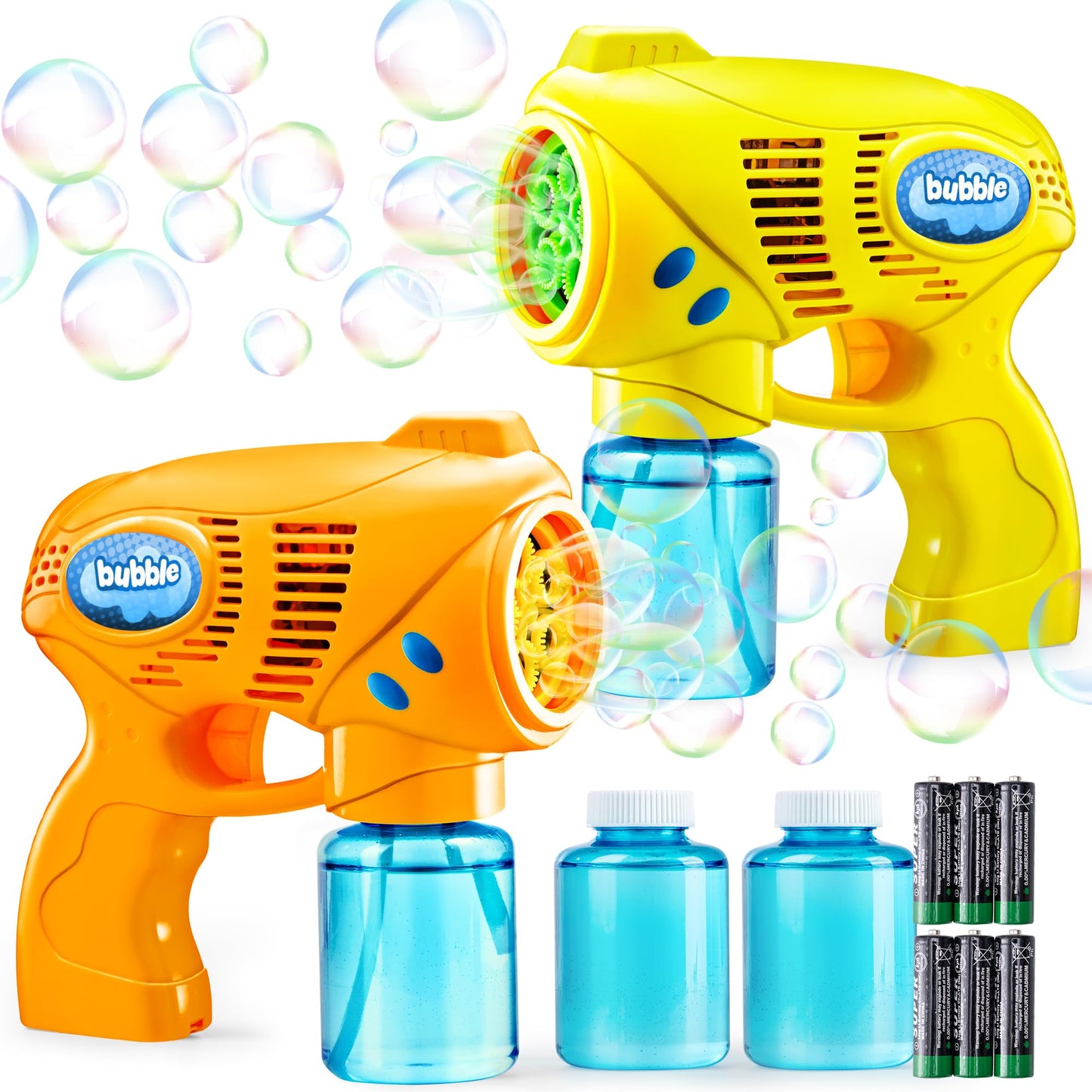 HotJOYIN 2 Kids Bubble Gun with 2 Bottles Refill Solution, Bubble Machine Gun for Toddlers Kids 4-8, Party Favors, Summer Toy, Outdoors, Easter, Birthday Gift
