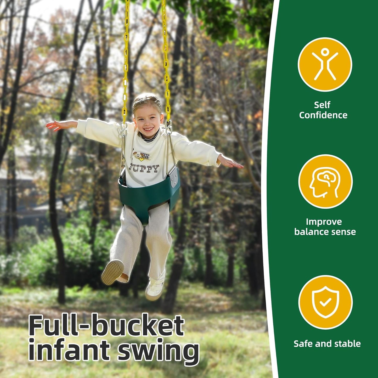 Hot High Back Full Bucket Toddler Swing Seat with Yellow Coated Chains Fully Assembled Baby Swing Set Accessories
