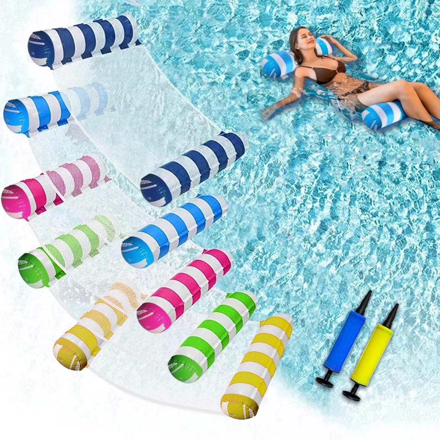 HotJUXIAO 5 Pack Upgrated XL Water Pool Floats, 4-in-1 (Hammock, Saddle, Lounge Chair, Drifter) Multi-Purpose Water Pool Float, Non-Stick PVC Material