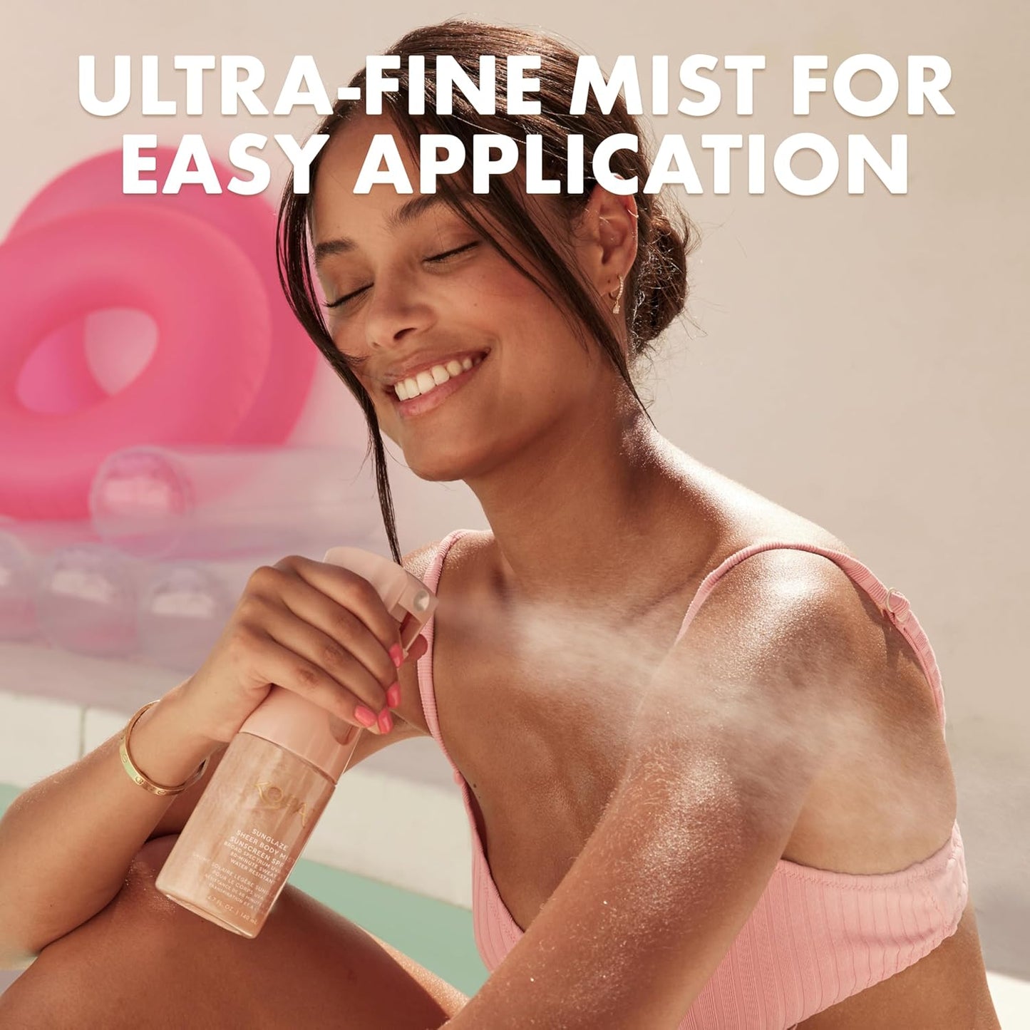 HotKopari Rose Gold Sunglaze Sheer Body Mist Sunscreen SPF 42, Infused with Shimmering Body Oil, Hydrating Mist, Hydrates, Brightens, Makeup Friendly, Gives Skin a Glowy Finish, Lightweight,