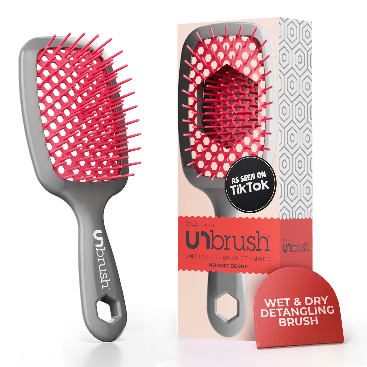 HotFHI Heat UNbrush Detangling Brush for Pain-Free Brushing on All Wet or Dry Hair Types — Durable DuoFlex Anti-Static Bristles, Lightweight Handle, Vented Hair Brush, Periwinkle Light Blue