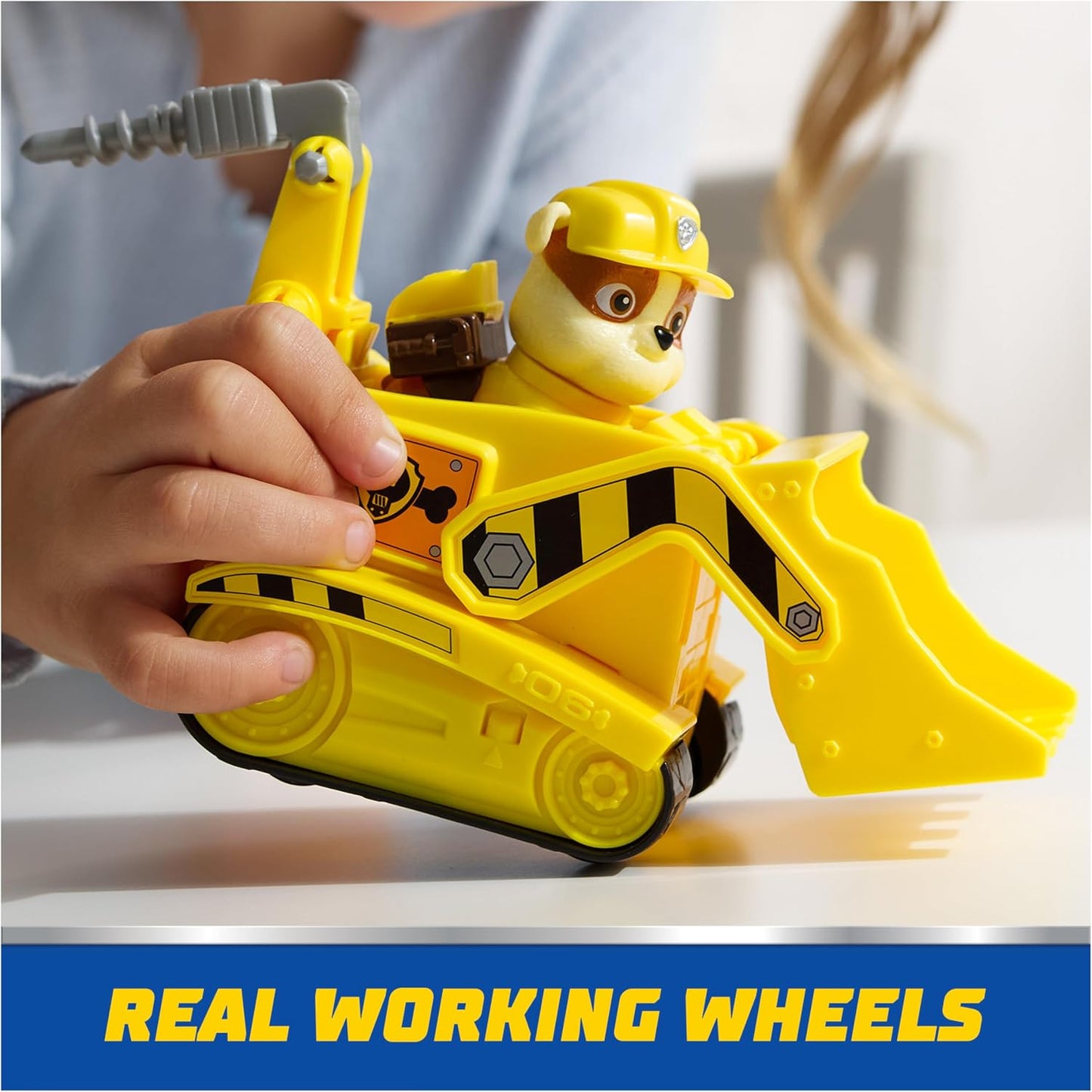 Hot Paw Patrol, Rubble’s Bulldozer Toy Truck with Collectible Action Figure, Sustainably Minded Kids Toys for Boys & Girls Ages 3 and Up