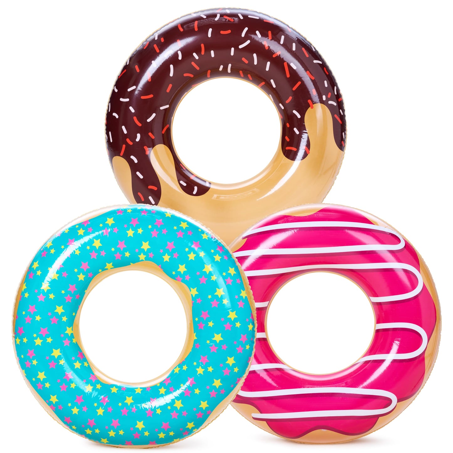 HotJOYIN Inflatable Swim Tube Raft (3 pack) with Summer Fruits Painting, Pool Toys for Swimming Pool Party Decorations