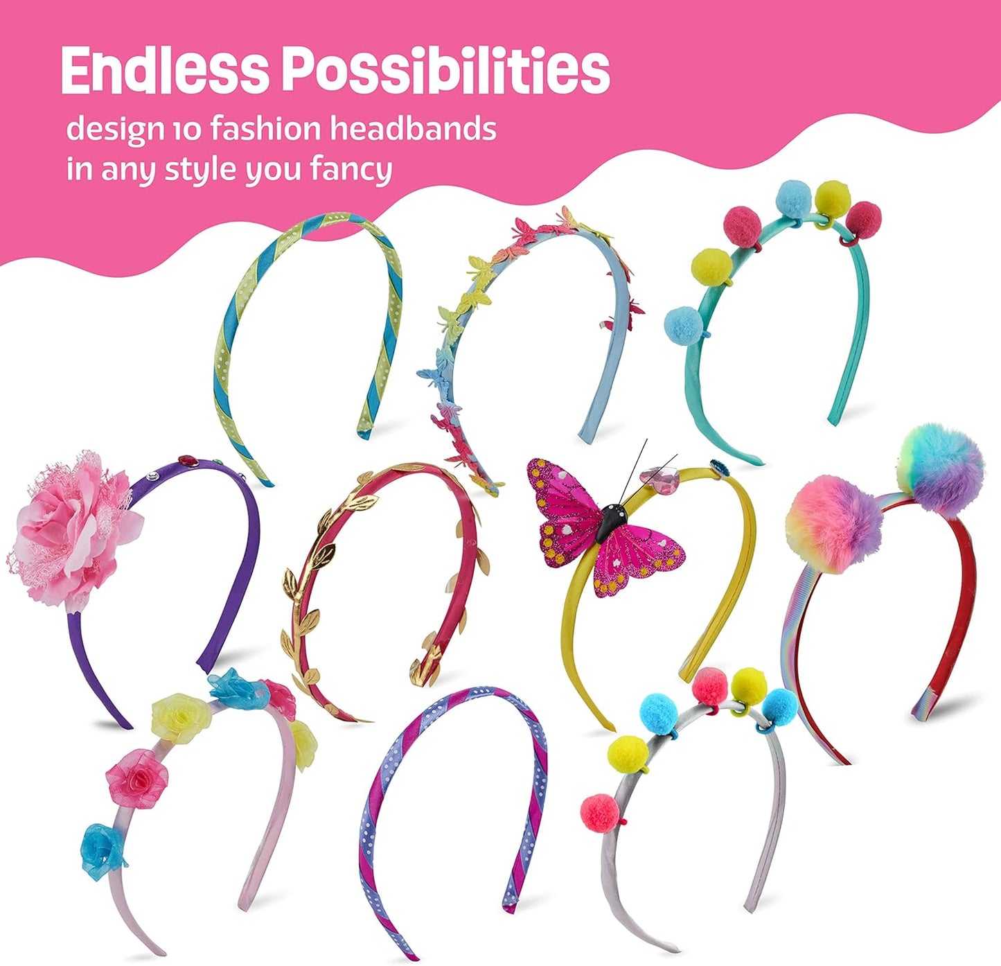 HotPretty Me Headband Making Kit for Girls - Arts & Crafts Easter Gift - Make Your Own Fashion Headbands for Kids - DIY Hair Accessories - Gift for Ages 5-12 Year Old Girl - Little Kids Art & Craft Gifts