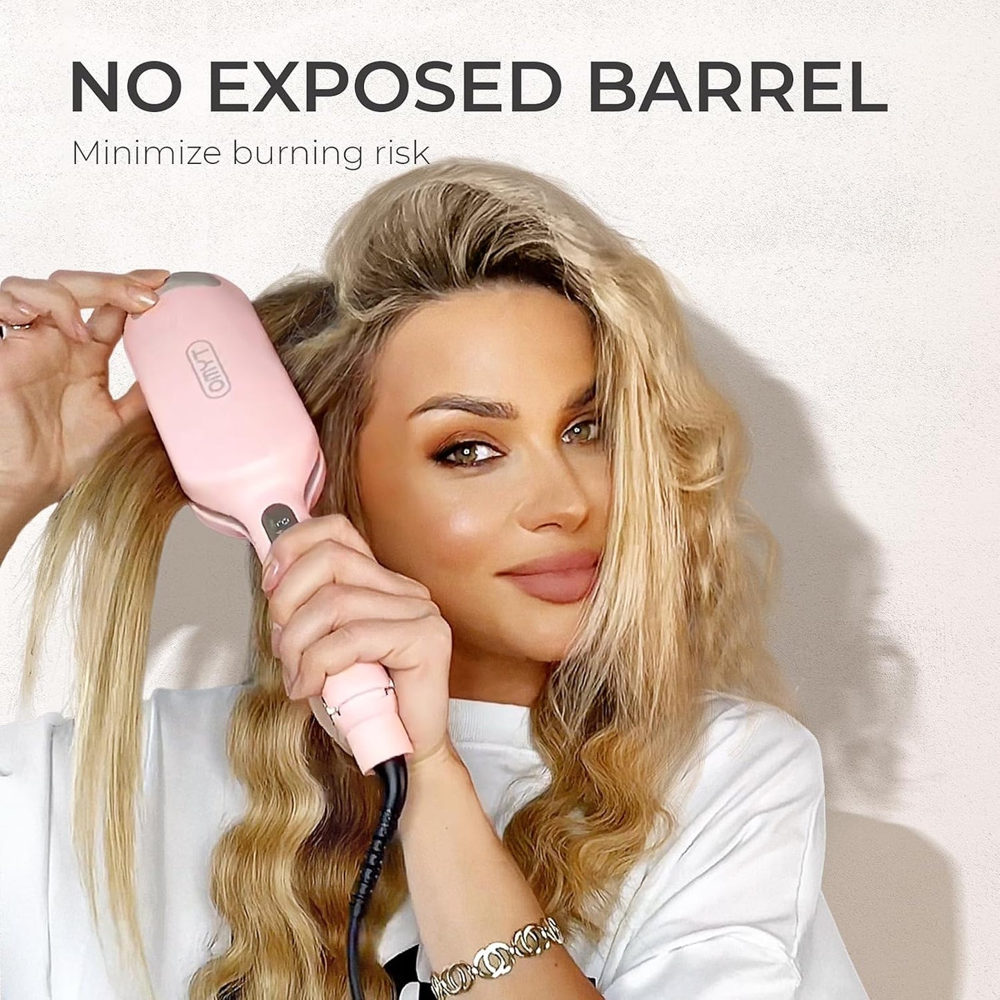 HotCurling Iron Hair Crimper Waver - TYMO ROVY Beach Waves Curling Wand, Ionic Deep Waver Hair Curler Tool with Ceramic 3 Barrel for Women, Dual Voltage, Anti-Scald, Easy to Use, Pink, 1.25 Inch