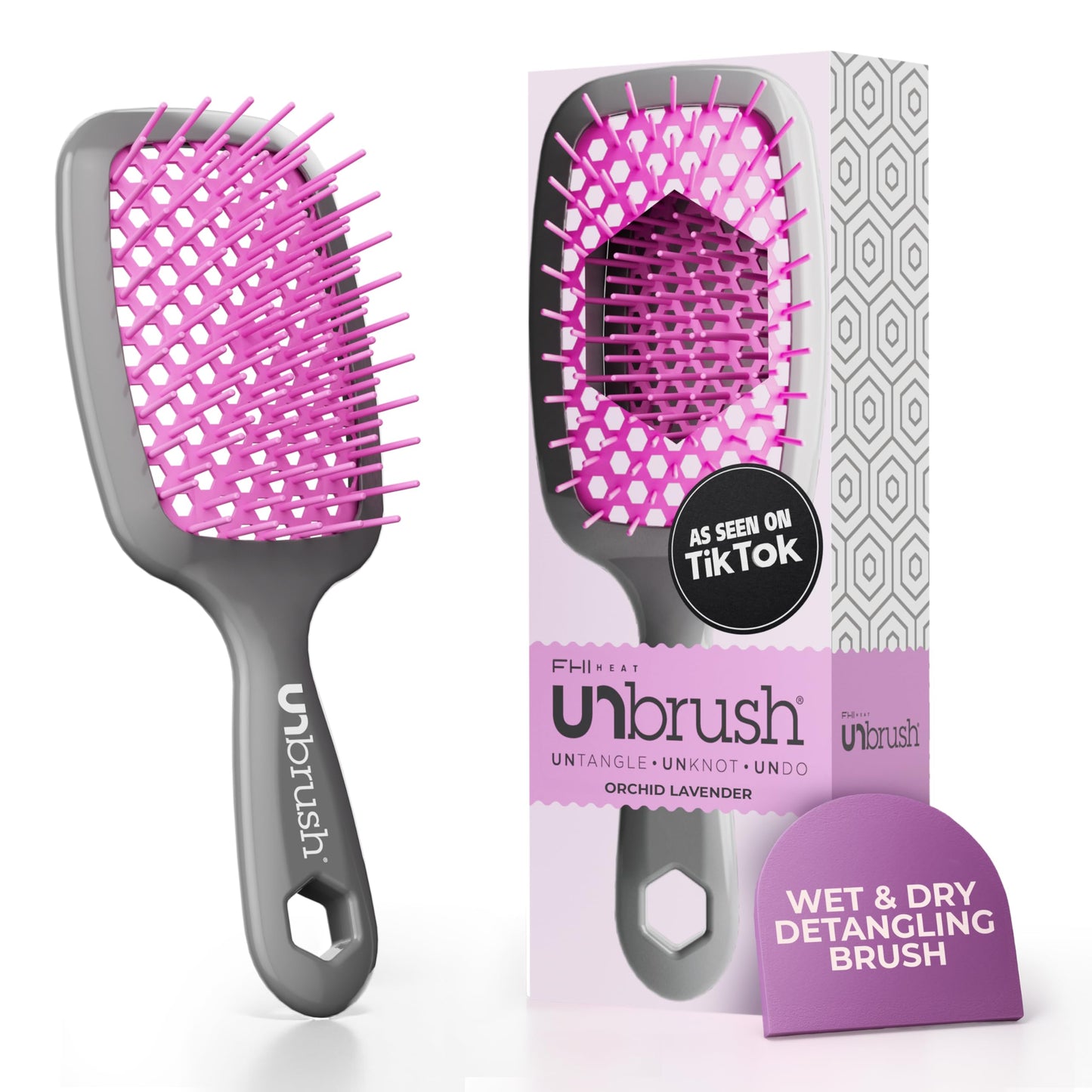 HotFHI Heat UNbrush Detangling Brush for Pain-Free Brushing on All Wet or Dry Hair Types — Durable DuoFlex Anti-Static Bristles, Lightweight Handle, Vented Hair Brush, Periwinkle Light Blue