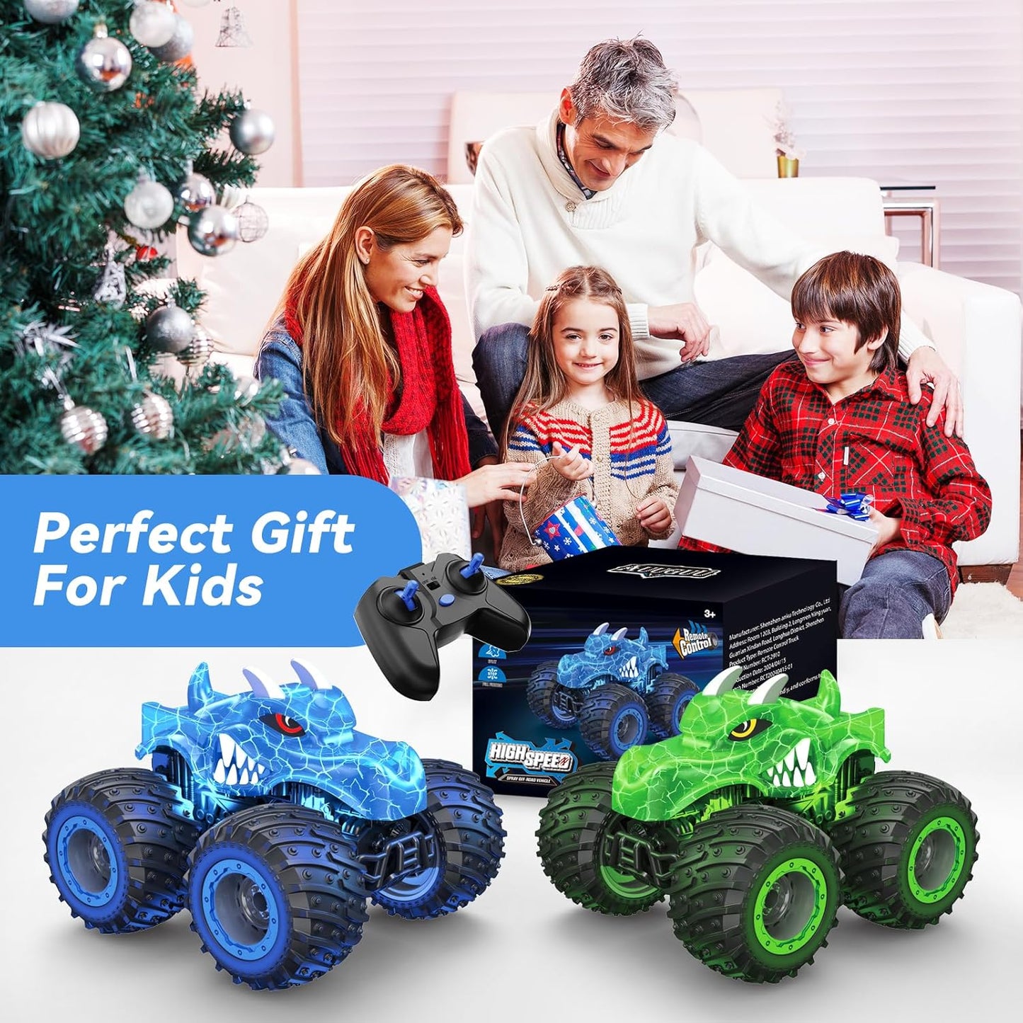 Hot AUUGUU Remote Control Car, 2.4GHz Monster Trucks Toys with Light Spray, Birthday Gift for Kids 3 4 5 6 7 8, All Terrain RC Cars, Toddler Toys for Boys Girls 3+ Year Old