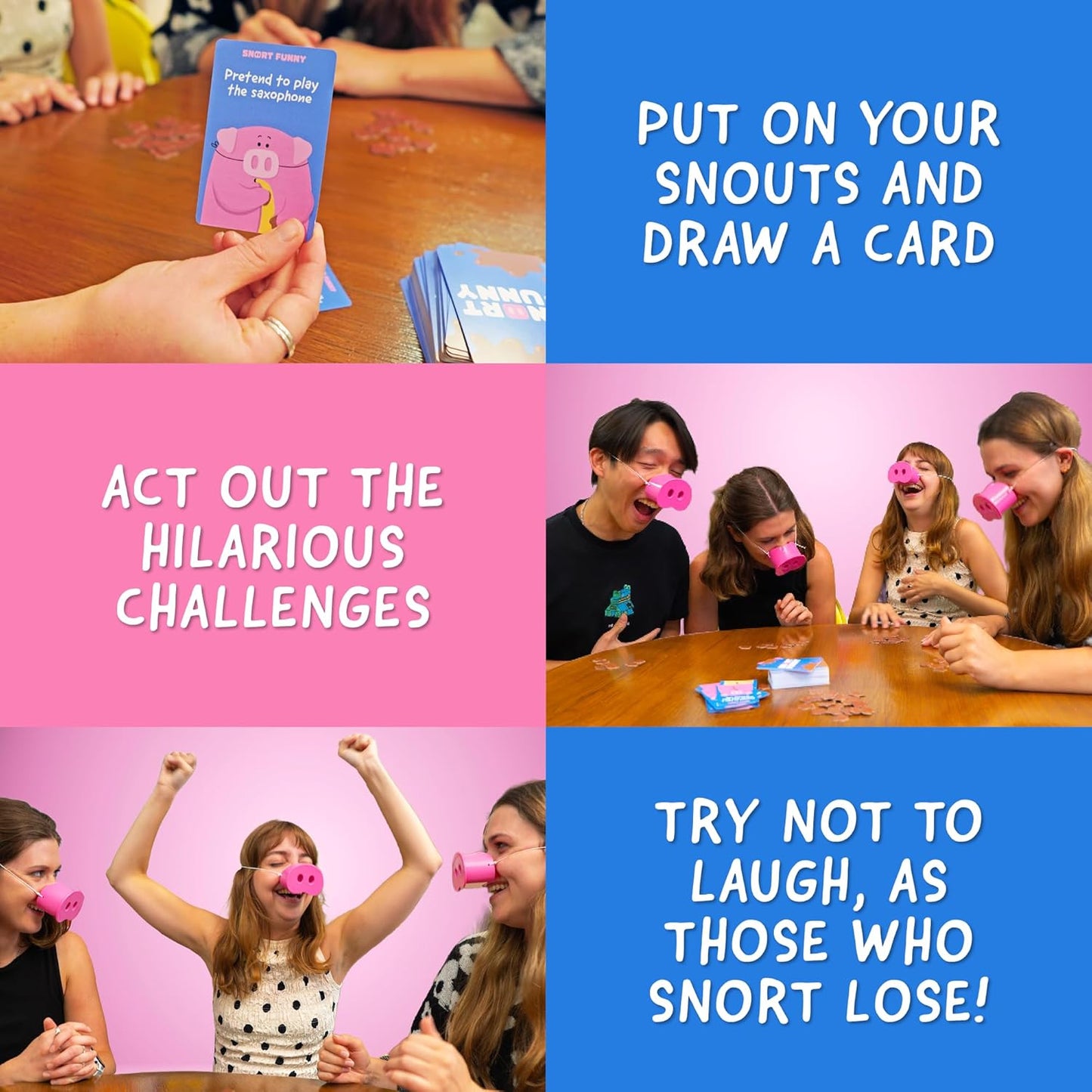 HotSnort Funny – The Oinkredible You Laugh You Lose Party Game | Family Games for Kids and Adults | 150 Challenge Cards, 5 Pig Snouts & Mud Tokens | Funny Games for Friend & Family, 4-8 Players, Ages 8+
