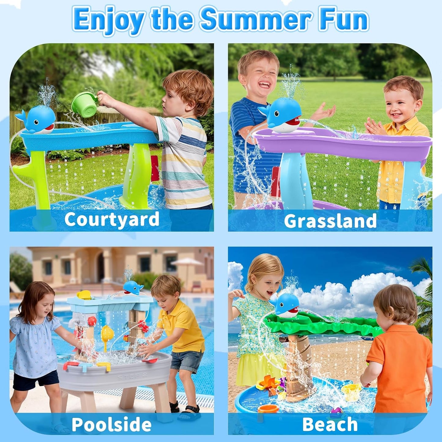 Hot Infowush Water Table Pump, Whale Rechargeable Water Pump for Water Table with Sprinkler, 3.5 Hours Non-Stop Fun Summer Outdoor Water Toys Outside Water Play Table Accessories for Kids Toddlers, Blue