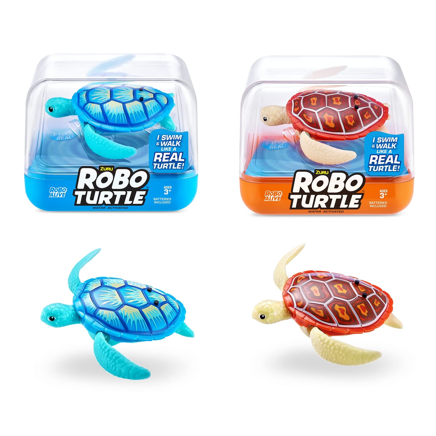 HotRobo Alive Robo Turtle Robotic Swimming Turtle (Green + Pink) by ZURU Water Activated, Comes with Batteries, Exclusive (2 Pack)