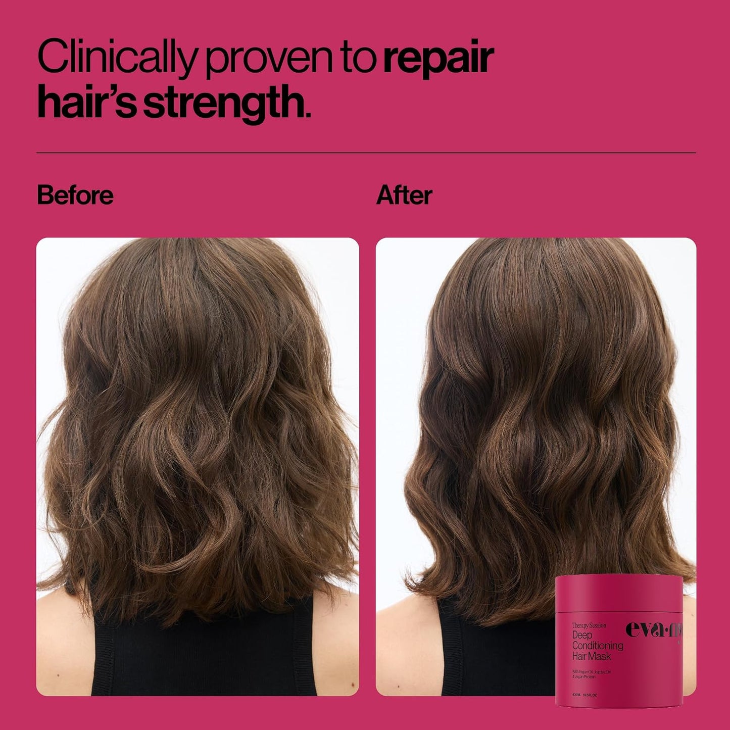 HotEva NYC Therapy Session Deep Conditioning Hair Mask with Vegan Protein, Jojoba Oil + Argan Oil - Hydrate, Soften + Repair Hair Strength - Sulfate Free - Warm Vanilla Scent - 13.5 fl oz