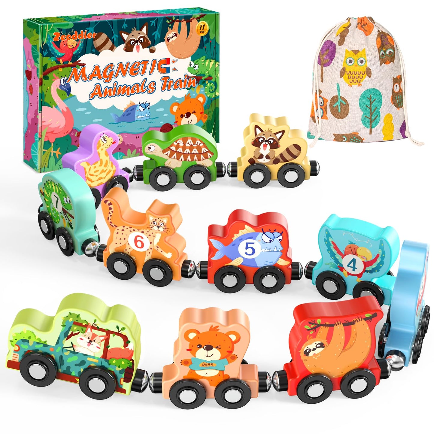 Hot Zeoddler Toys for Toddlers, 11 Magnetic Wooden Animals Train Set, Montessori Toys for Toddlers, Preschool Learning Activities for Kids, Birthday Gifts for Boys, Girls