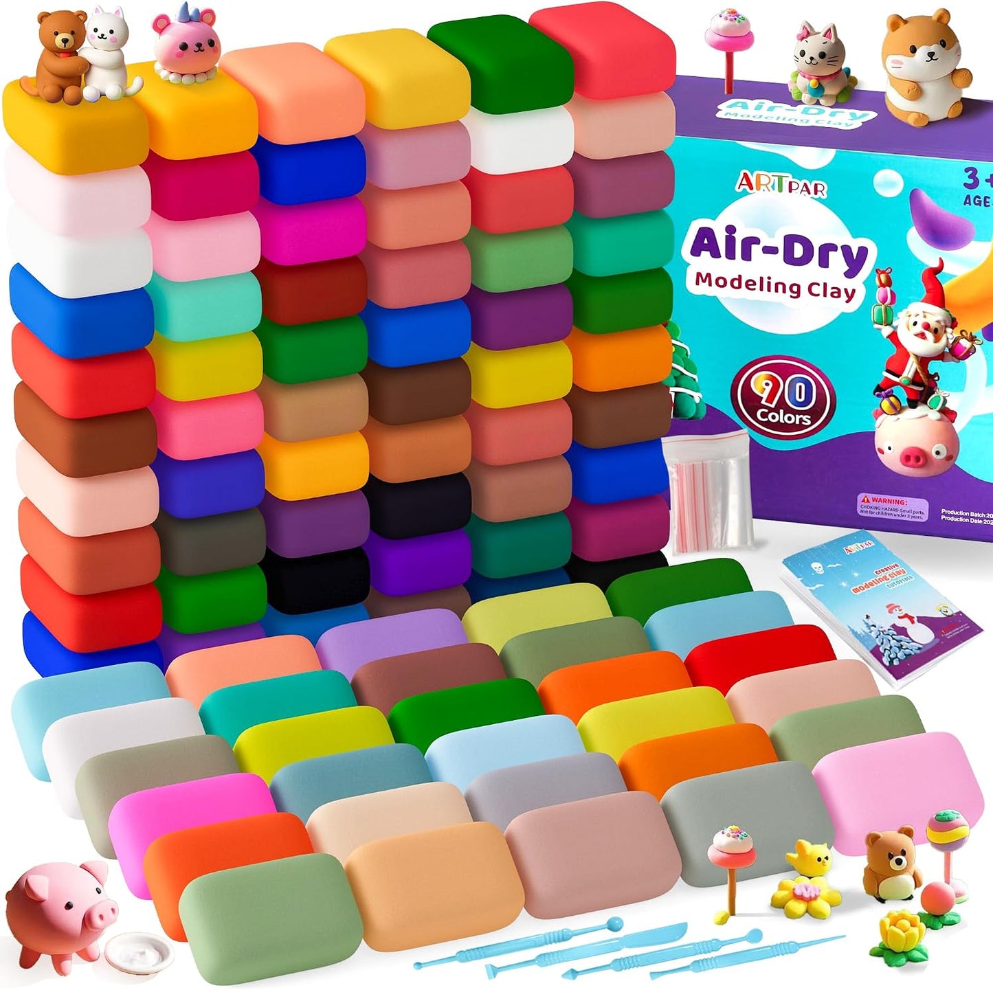 Hot ARTPAR Air Dry Clay for Kids,90 Colors Modeling Magic Clay Bulk Craft Kit | Colorful Molding Clay Sculpting Set,Soft & Non-Sticky,DIY Classroom Activities,Fun Art & Crafts Gifts for Boys & Girls 3-12Y