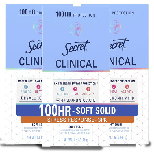 HotSecret Clinical Strength Antiperspirant Deodorant for Women, Stress Response, 3X Stress & 72hr Sweat & Odor Protection, PH Balancing Minerals, Soft Solid, 1.6 oz (Pack of 3)