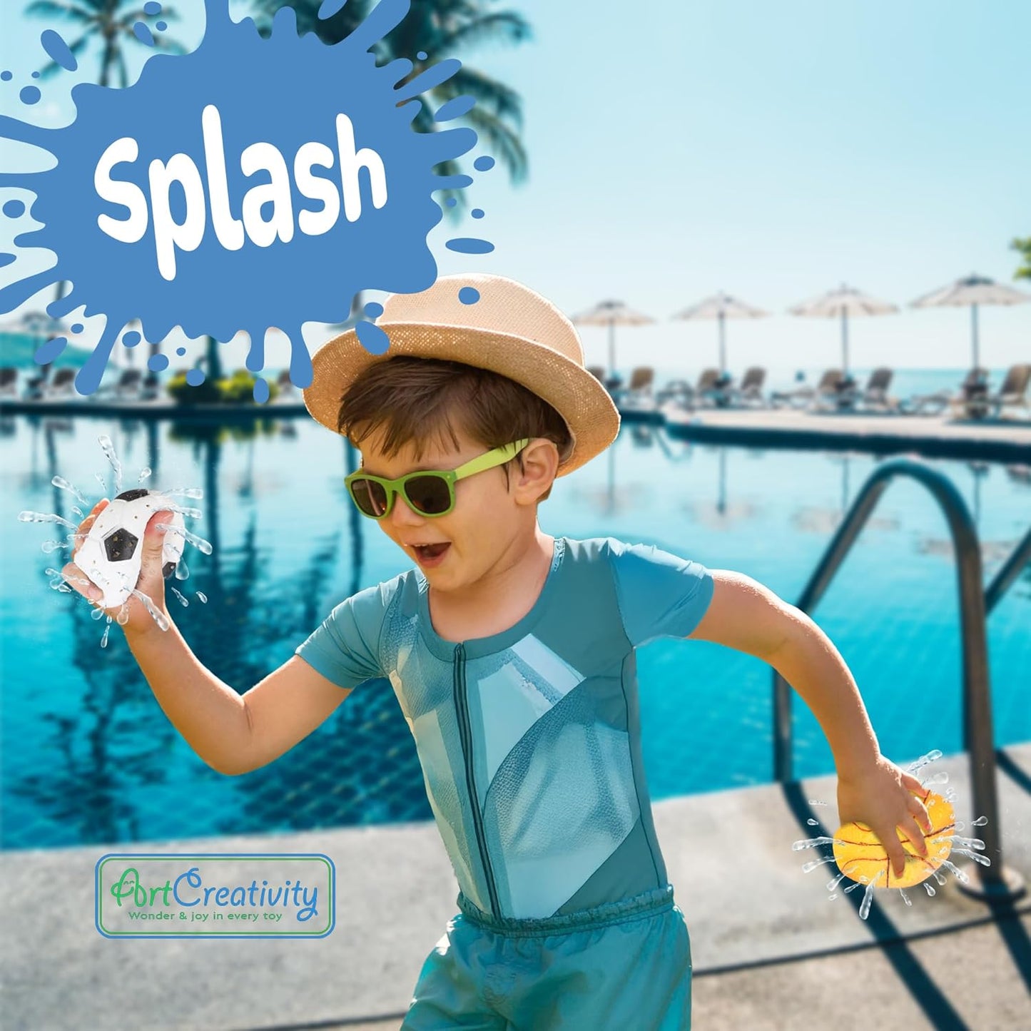 Hot ArtCreativity Pool Toys for Toddlers 1-3, Splash Sports Balls Water Toys, 3 Different Athletic Water Ball Designs Include Football, Basketball & Soccer Ball, Spongy Pool & Bath Toys for Kids Ages 4-8