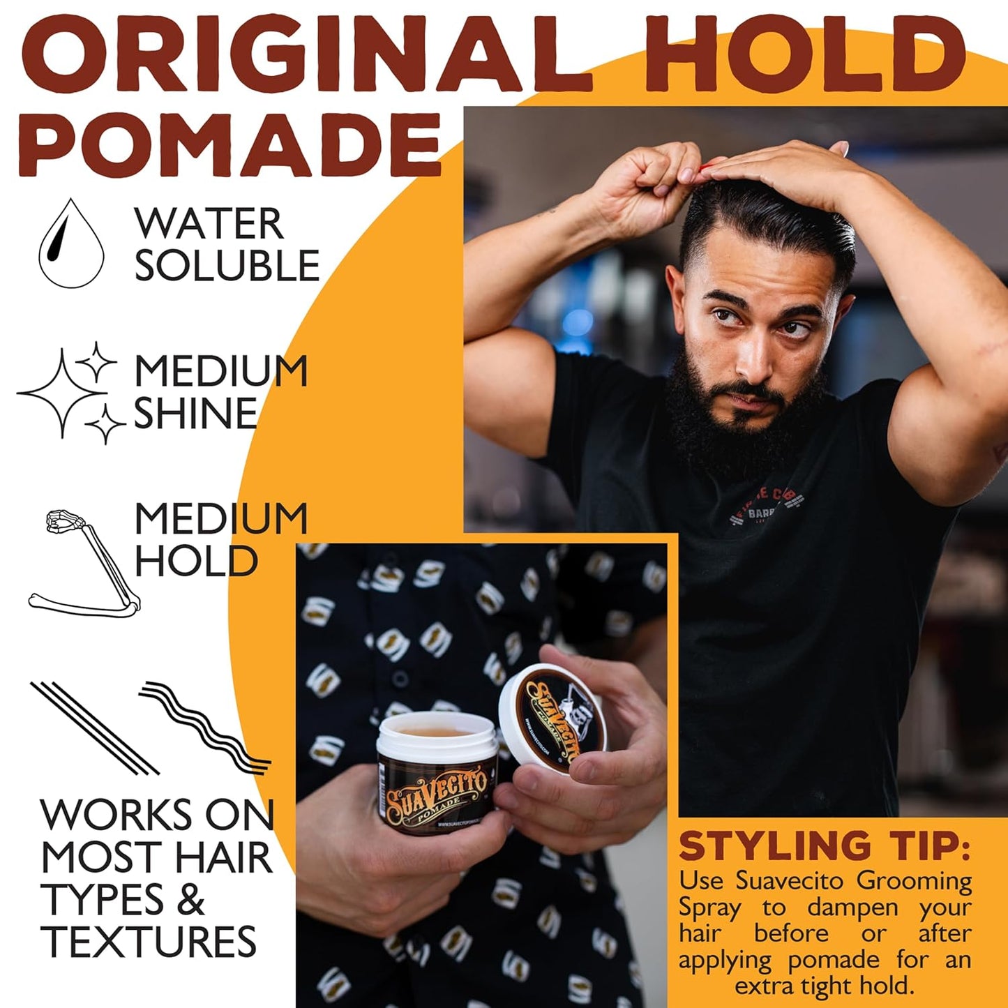HotSuavecito Pomade Original Hold For Men 4 oz, 1 Pack - Medium Shine Water Based Wax Like Flake Free Hair Gel - Easy To Wash Out - All Day Hold For All Hairstyles