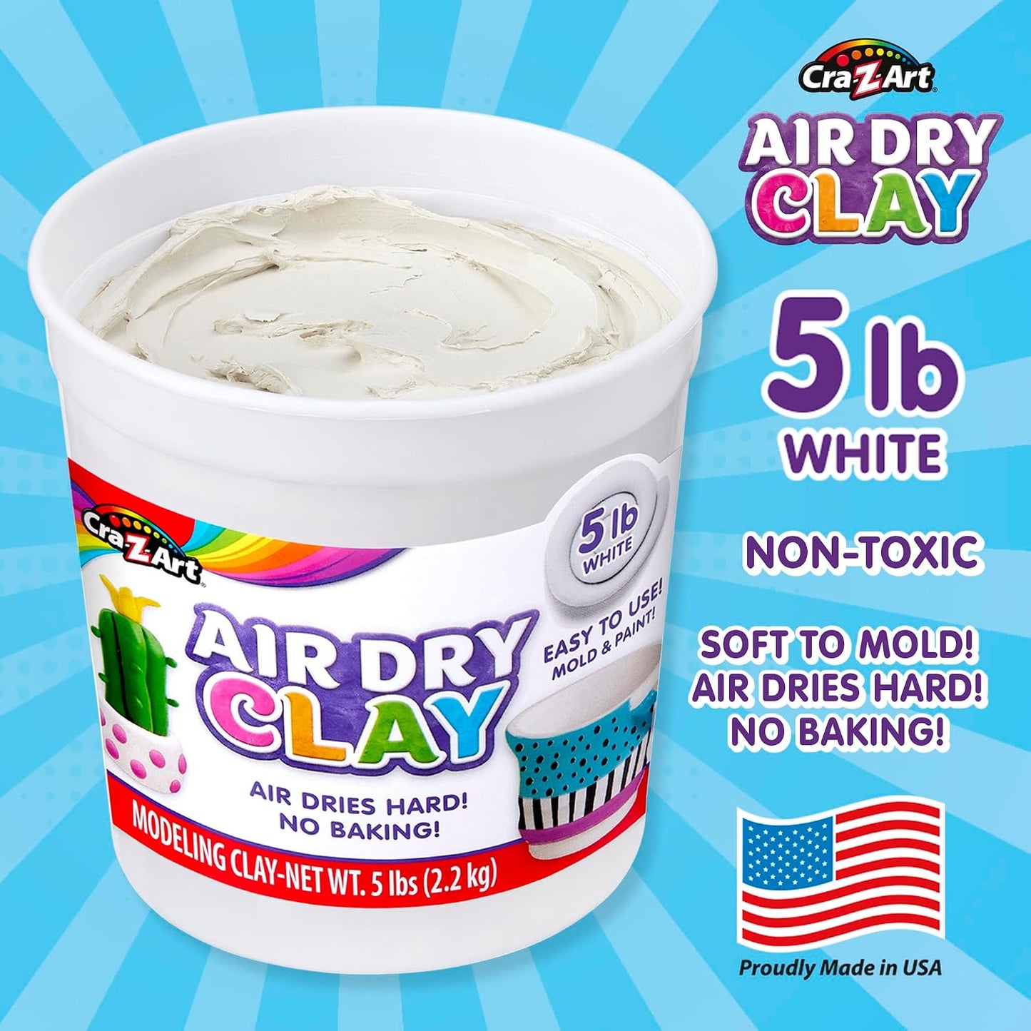 Hot Cra-Z-Art Air Dry Clay - 5lb Bucket Natural White Modeling Clay, Perfect for Sculpting, School Projects, Bulk Class Supplies for Teachers, Day Cares, Camps, Essential for School