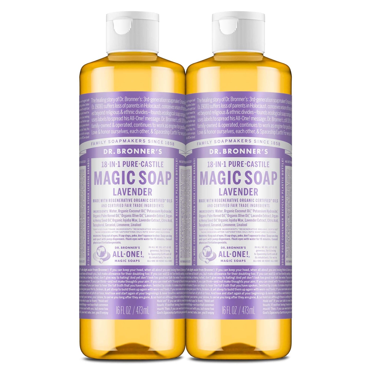HotDr. Bronner's Pure-Castile Liquid Soap, Made with Organic Oils, 18-in-1 Uses: Face, Body, Hair, Laundry, Pets and Dishes, Concentrated, Vegan, Non-GMO, Lavender, 32 Oz