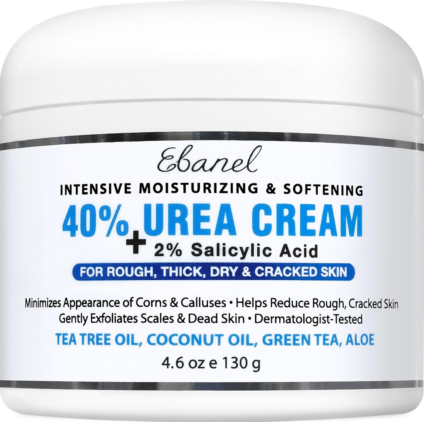 HotEbanel Urea Cream 40% plus Salicylic Acid 2% for Dry Cracked Feet Skin | Deeply Moisturizes & Softens Dry Cracked Heels, Feet, Knees, Elbows, Hands, Rough Dead Skin Callus Remover Toenail Softener