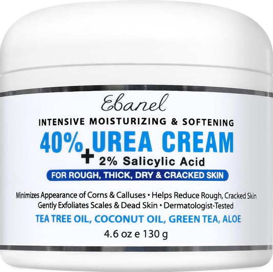 HotEbanel Urea Cream 40% plus Salicylic Acid 2% for Dry Cracked Feet Skin | Deeply Moisturizes & Softens Dry Cracked Heels, Feet, Knees, Elbows, Hands, Rough Dead Skin Callus Remover Toenail Softener