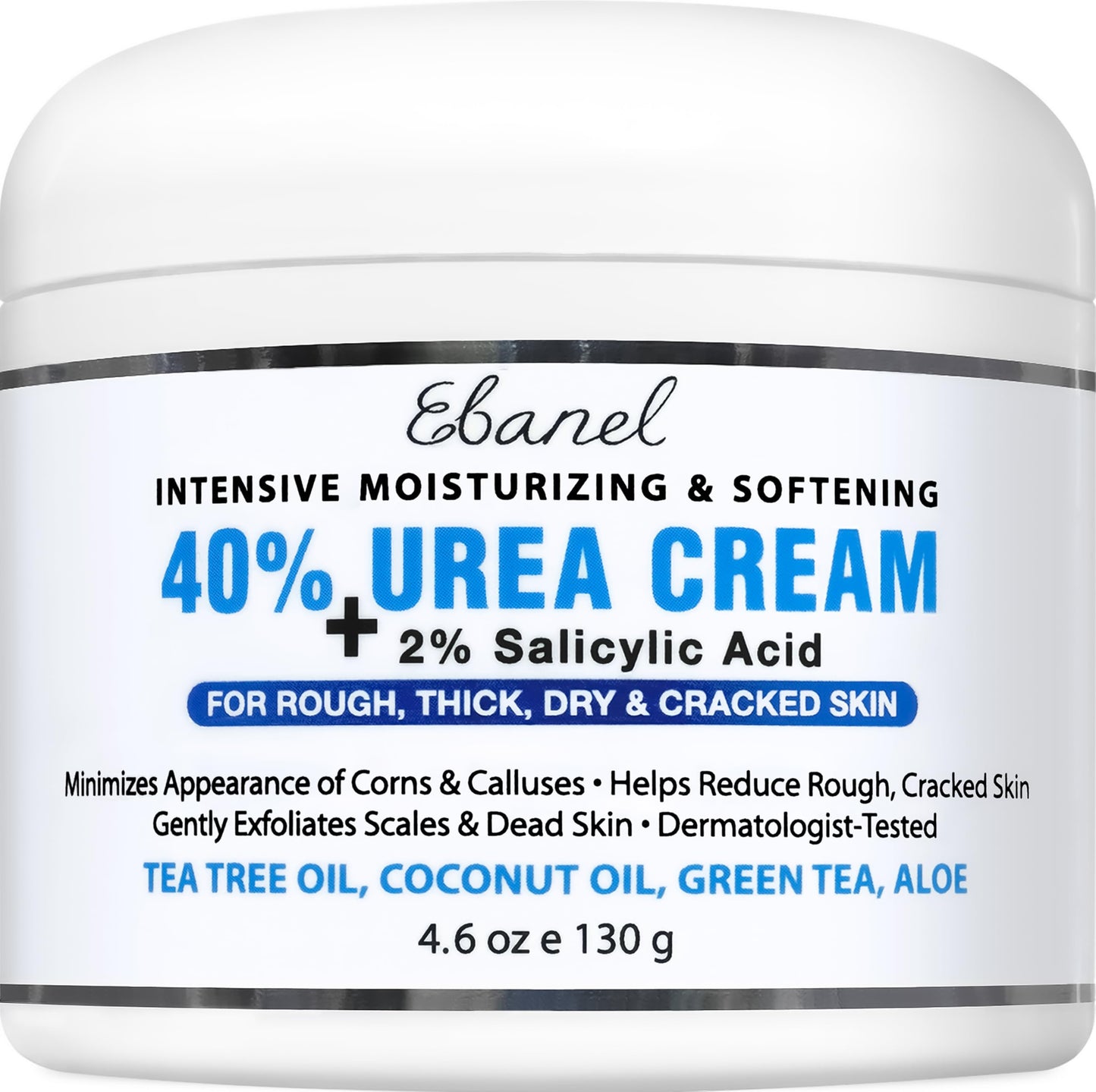 HotEbanel Urea Cream 40% plus Salicylic Acid 2% for Dry Cracked Feet Skin | Deeply Moisturizes & Softens Dry Cracked Heels, Feet, Knees, Elbows, Hands, Rough Dead Skin Callus Remover Toenail Softener