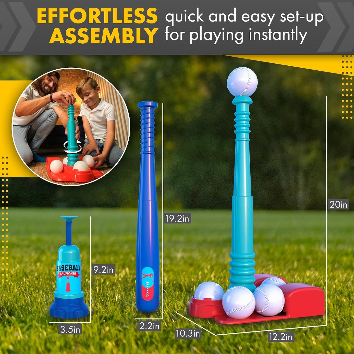 Hot T Ball Stand for Kids and Toddlers 1-3, 3-5, 5-8. Baseball Set Includes 6 Large Balls, an Adjustable Tball Batting Tee, and a Pitching Machine. Kids Bat and Ball, T-Ball Sets for Kids