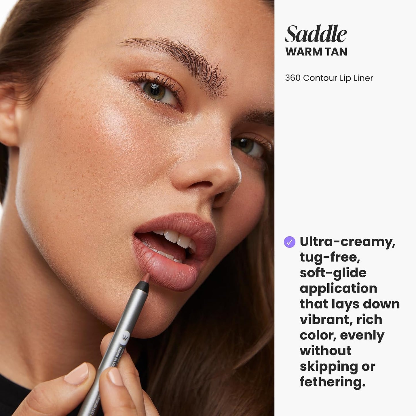 HotWonderskin Lipliner Pencil - 360 Contour Lipliner, Long Lasting, Sharpenable, Waterproof and Transfer-Proof Brown Lip Liner Pencil (Saddle)