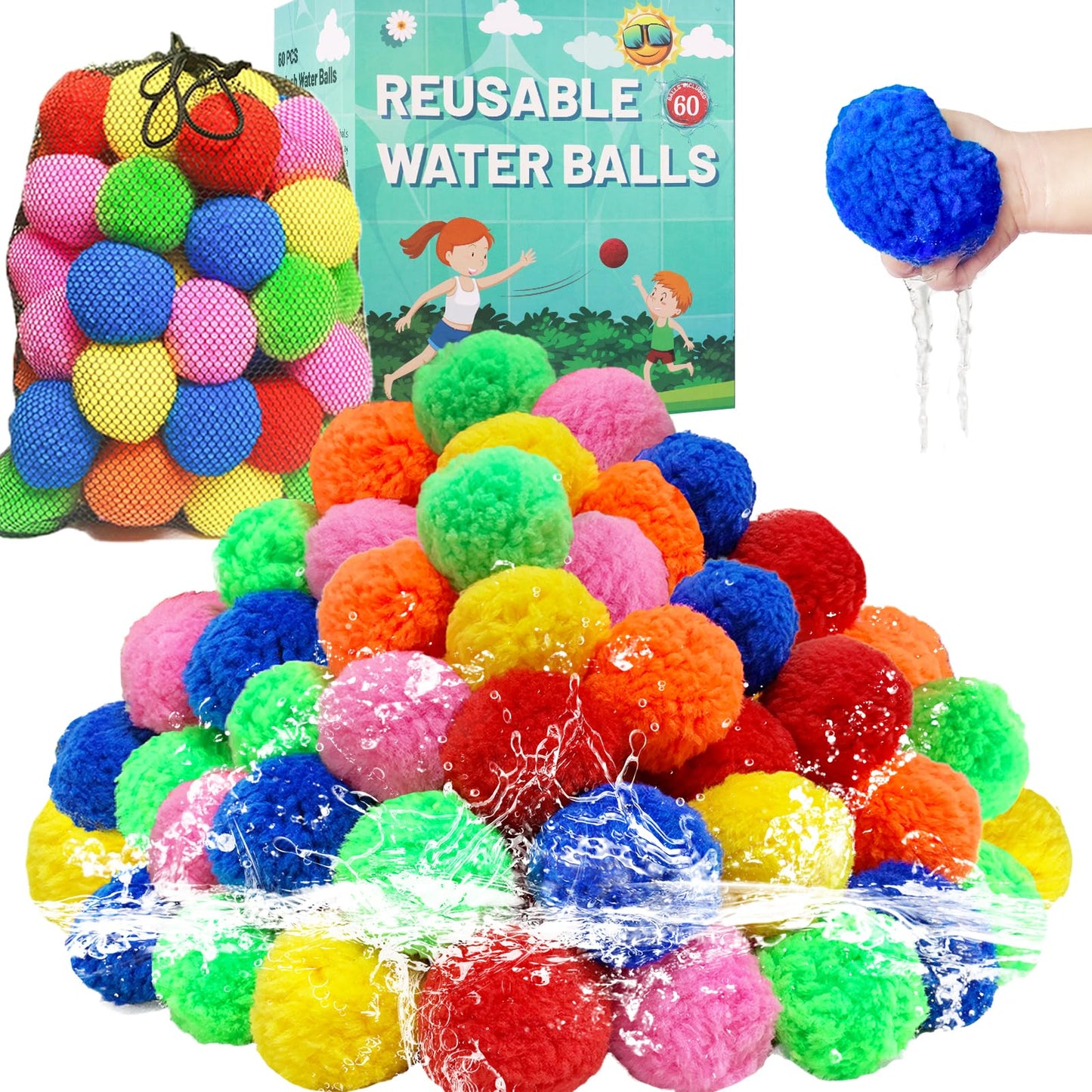 HotBEFANS 60 Pcs Reusable Water Balls, Reusable Water Balloons for Outdoor Toys and Games, Water Toys for Kids and Adults Boys and Girls - Summer Toys Ball for Pool and Backyard Fun