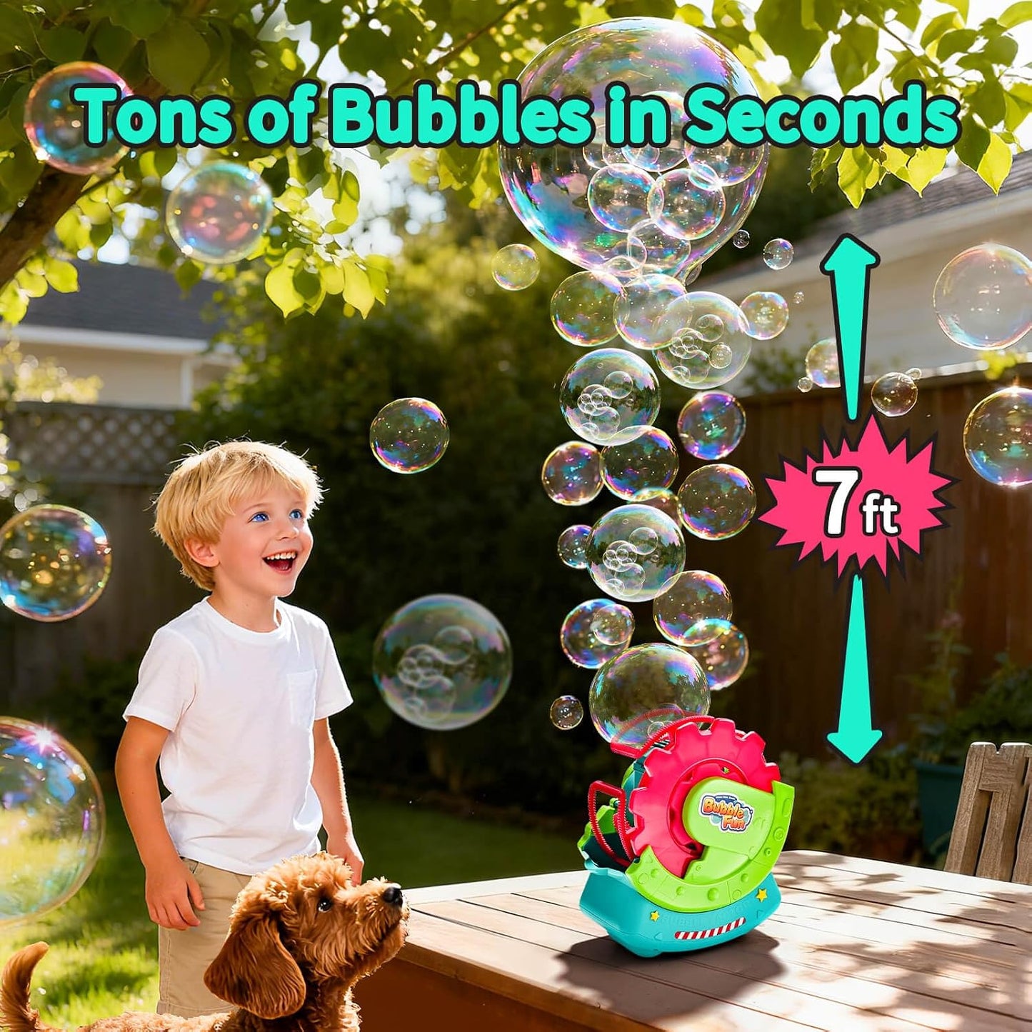 HotBubble Machine for Toddlers Kids & Pets, with 8oz Safe Solution, Extra Large & Bubbles in Bubble Maker, Children & Pets Dog Toys Gift, Indoor/Outdoor Birthday Wedding Party Bubble Blower