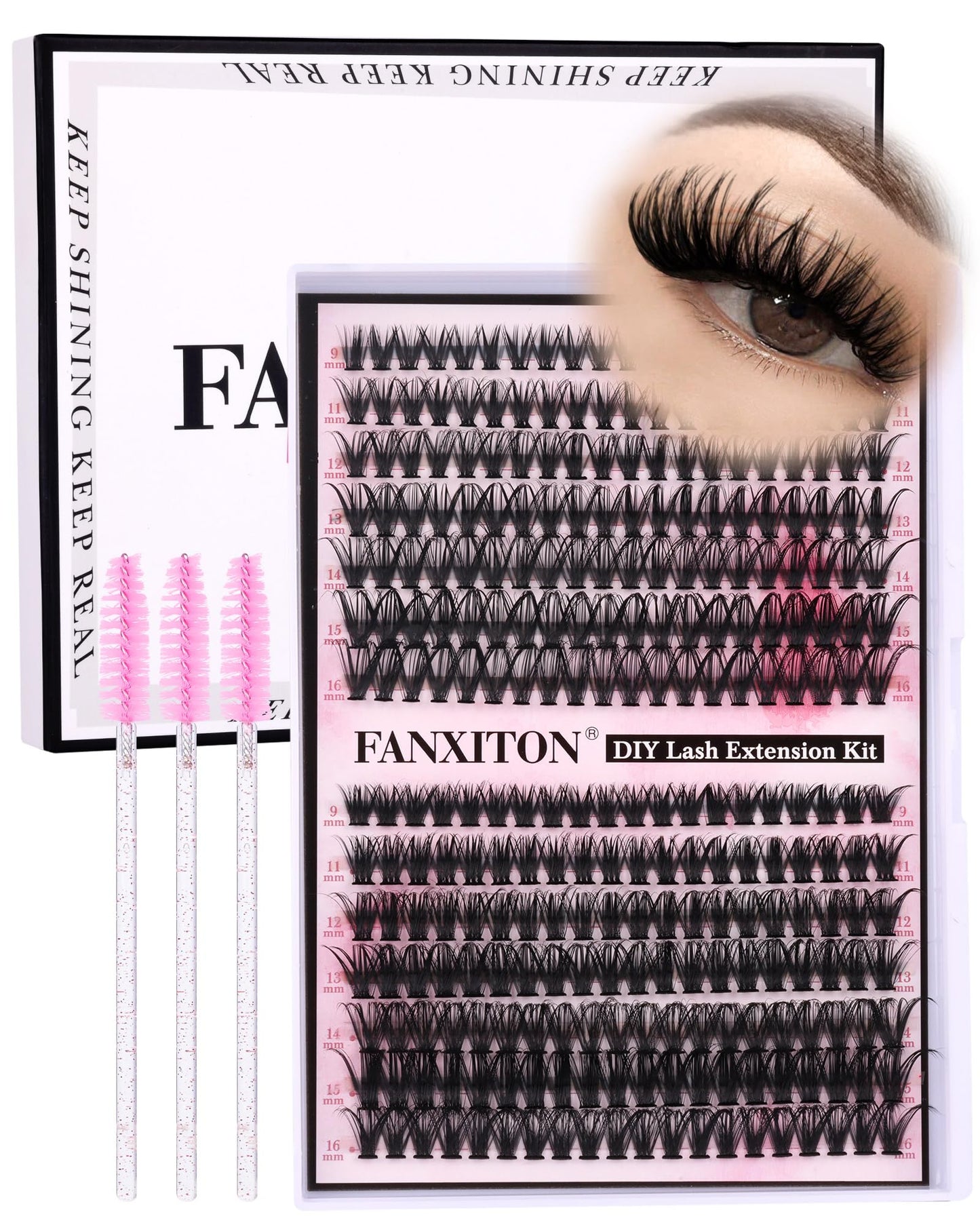 HotFANXITON DIY Individual Eyelash Extension Kit, Thick Volume Lash Clusters 40D+50D D Curvature, 280 Pieces Thin Band Cluster Lashes with Bond and Seal Tweezers