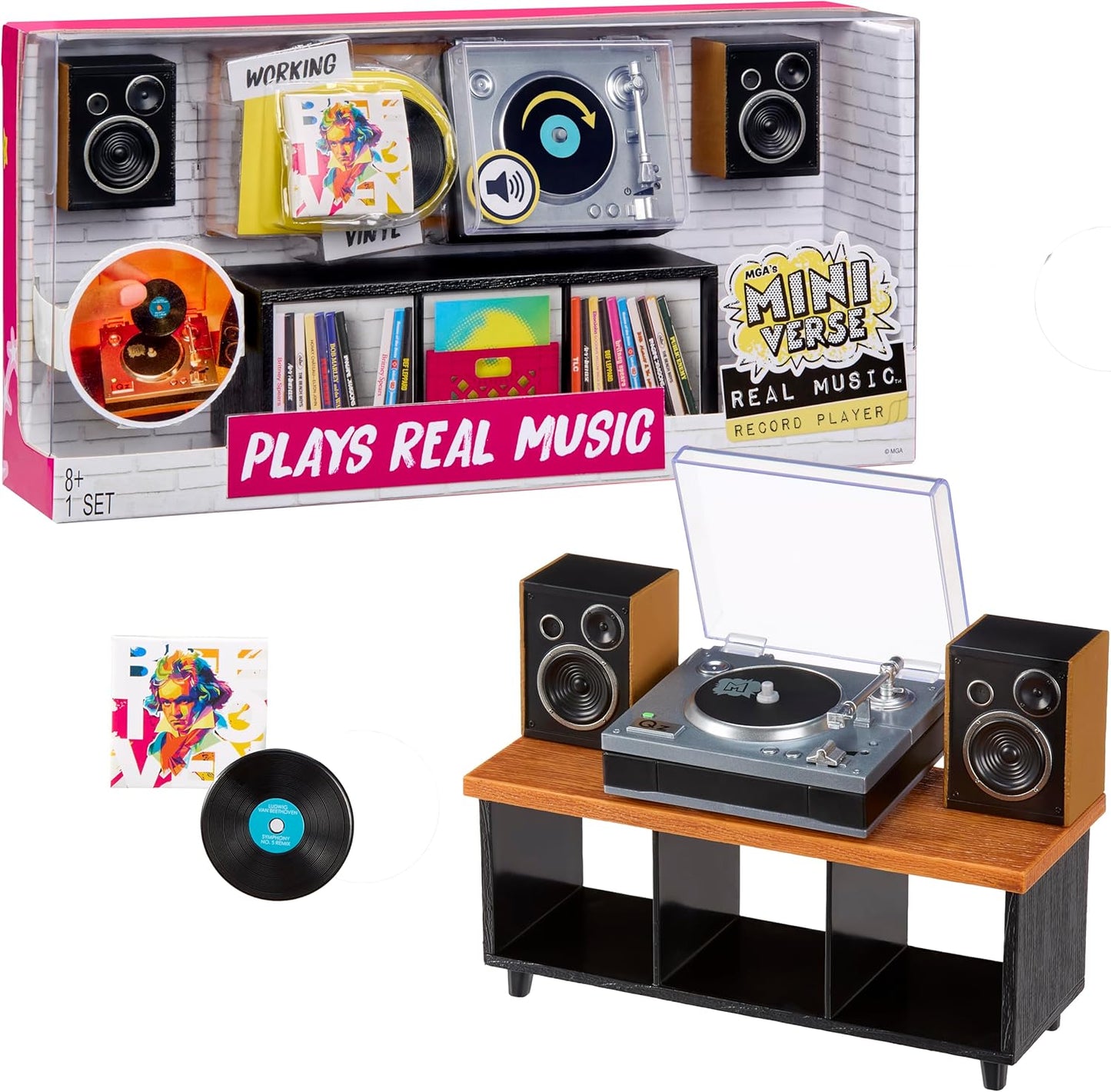 HotMGA's Miniverse Real Music Record Player Mini Collectibles, Mini Playable Record Player, Collectors, Gift, Beethoven