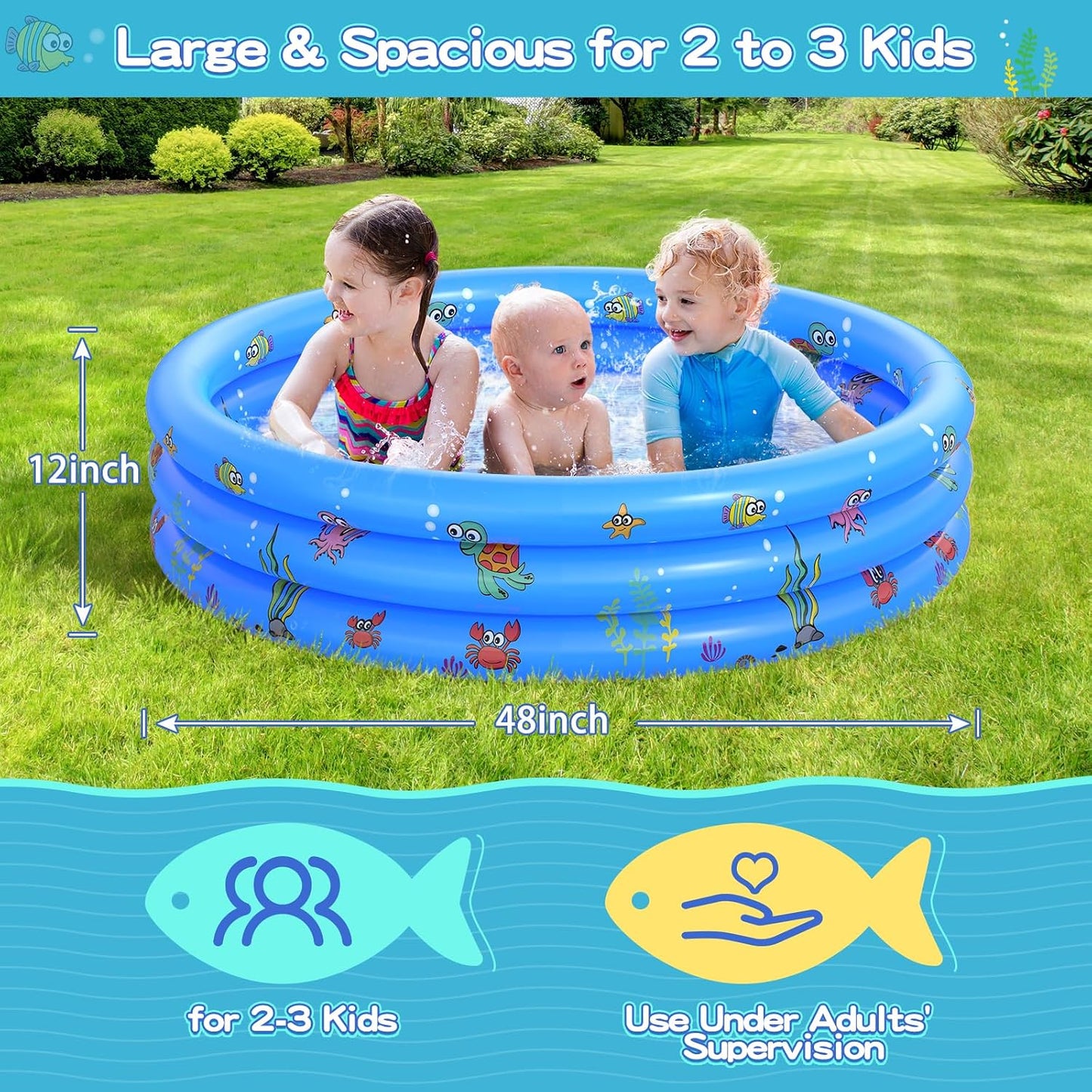 HotGarden Round Inflatable Baby Swimming Pool, Portable Inflatable Child/Children Little Pump Pool,Kiddie Paddling Pool Indoor&Outdoor Toddler Water Game Play Center for Kids/Girl/Boy