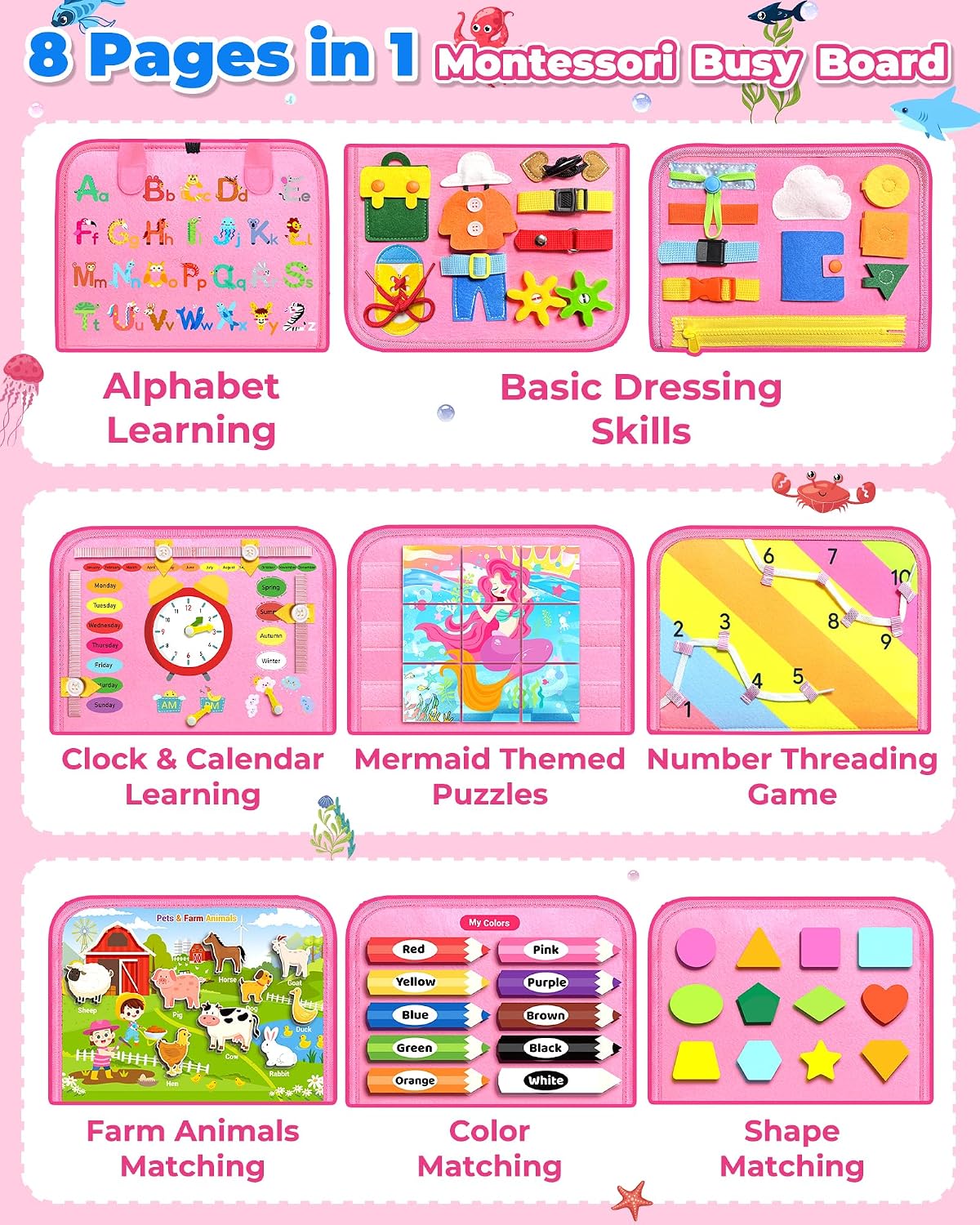 HotGojmzo Busy Board Montessori Toys for Toddler Girl Birthday Gifts, Busy Book Sensory Toys for Toddlers, Learning Educational Toddler Travel Activities