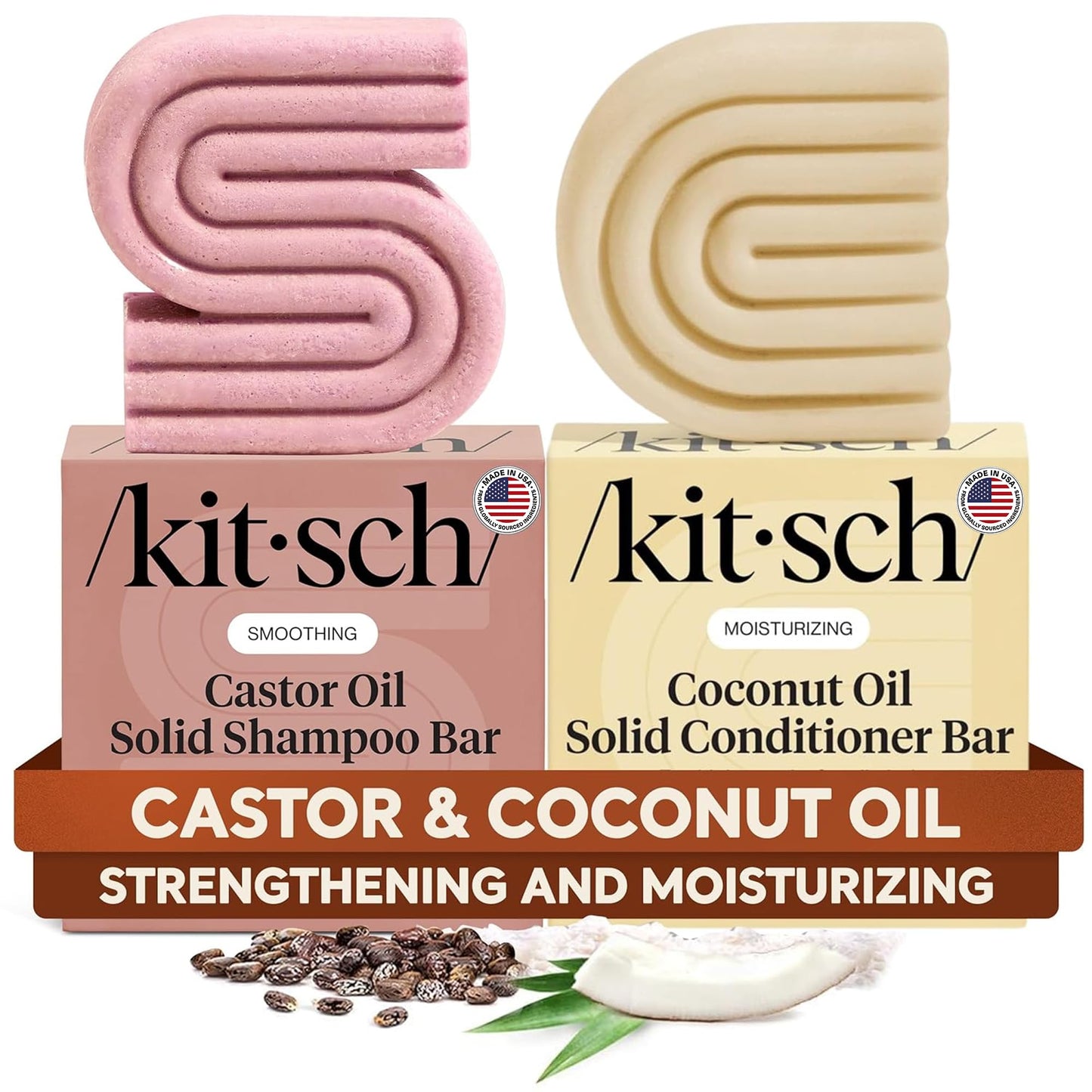 HotKitsch Rice Water Solid Shampoo and Conditioner Set for Hair Growth – 2 pcs | Strengthening Hair Care Duo w/ Rice Protein & Vitamins for Damage Repair – Paraben, Sulfate & Silicone Free, Made in USA