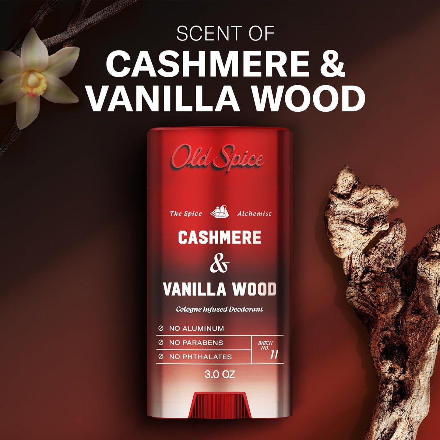 HotOld Spice Aluminum Free Deodorant for Men, The Spice Alchemist Collection, 24/7 Cologne Infused Scent, No Trade Off Formula, Free of Parabens & Phthalates, Cashmere + Vanilla Wood Scent, 3.0 oz