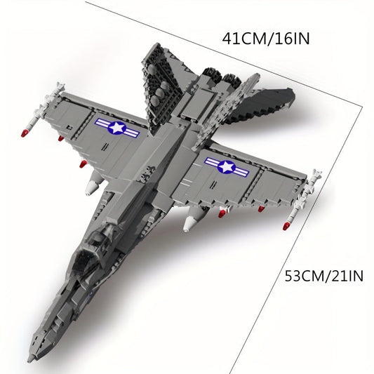 1387pcs Simulative Military F-18 Hornet Raptor Fighter Aircraft Building Blocks with Missile Model - Perfect Assembly Gift