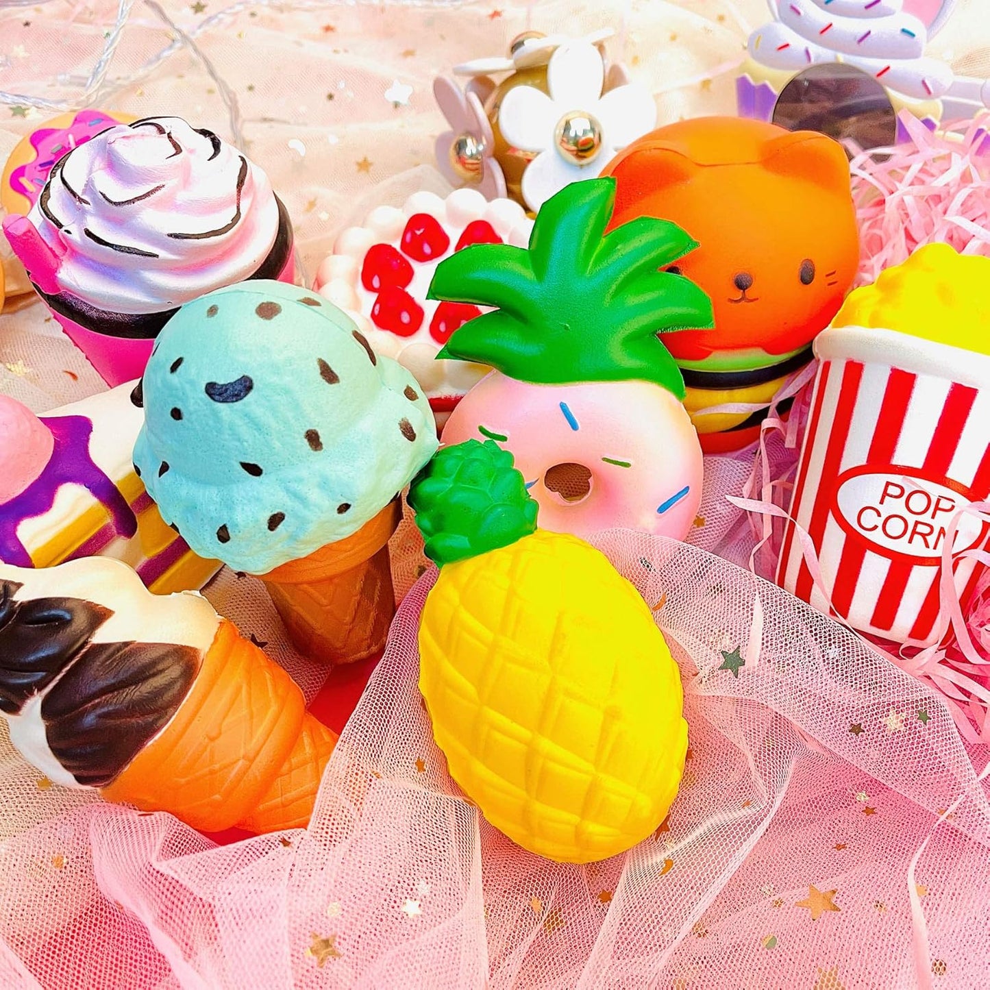 HotSlow Rising Jumbo Squishies Toys Set - 9 Pack Soft Kawaii Squishy Hamburger Popcorn Cake Ice Cream Donut Stress Relief Squeeze Toy for Boys and Girls