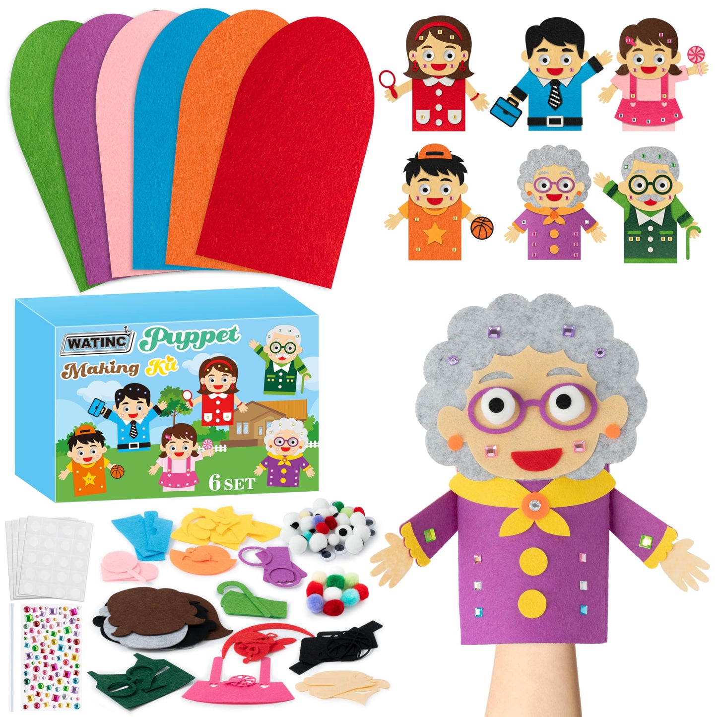 Hot WATINC Hand Puppet Making Kit, Felt Sock Puppet Toys for Kids (Animals) | 6 Styles, Make Your Own Storytelling & Role Play Crafts, Creative Group Activity, Party Favors & Gifts for Kids Ages 4-8